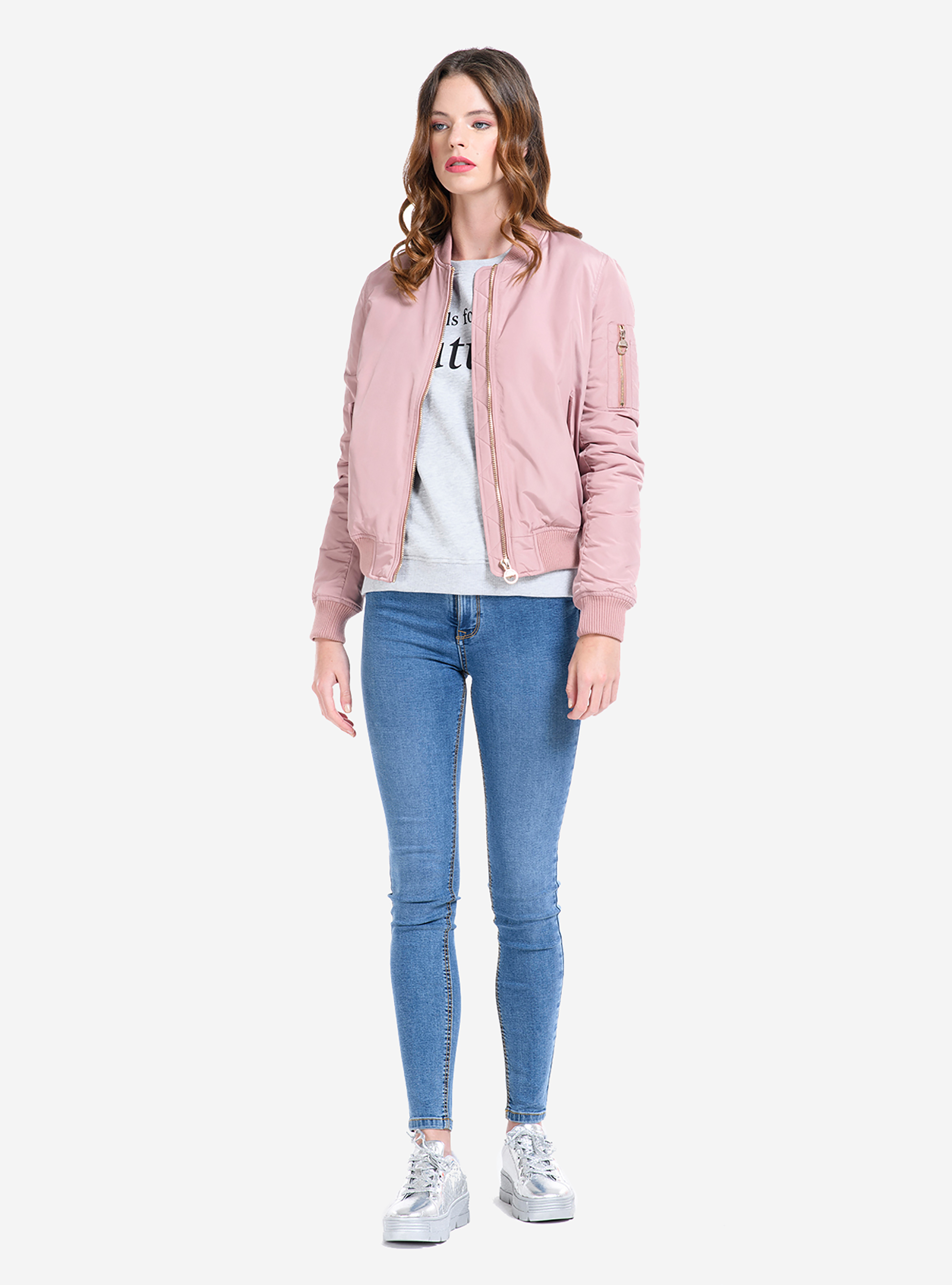 SATINATED BOMBER, PINK