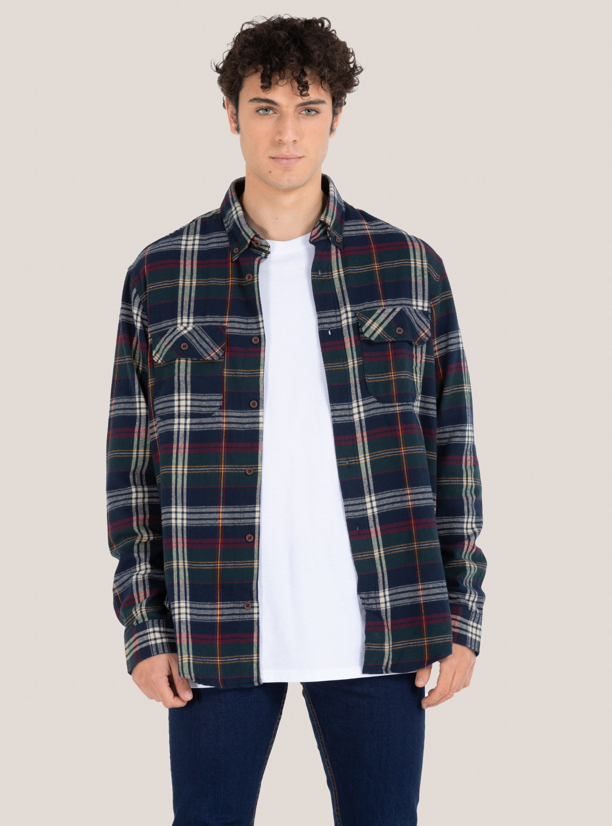 Camicia a quadri in flanella, C086 MILK