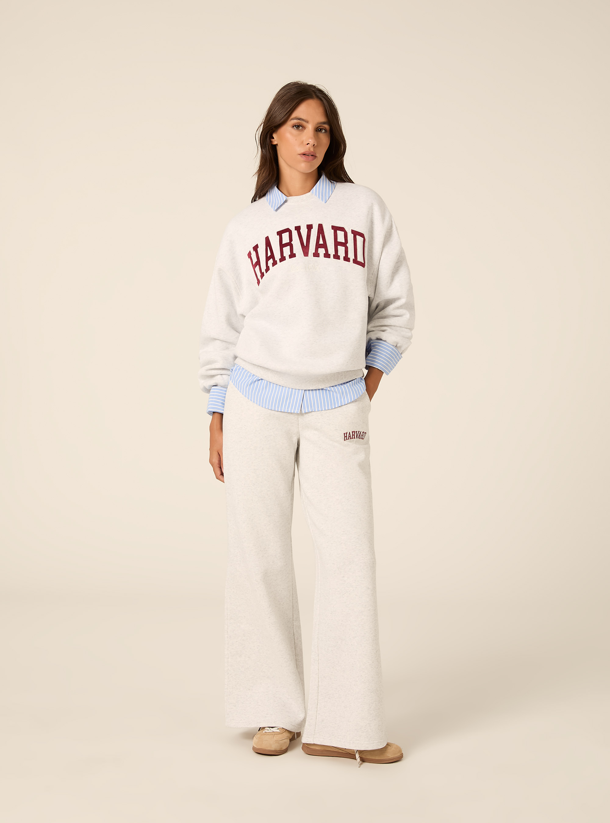 Felpa girocollo harvard, GRIGIO CHIARO MELANGE