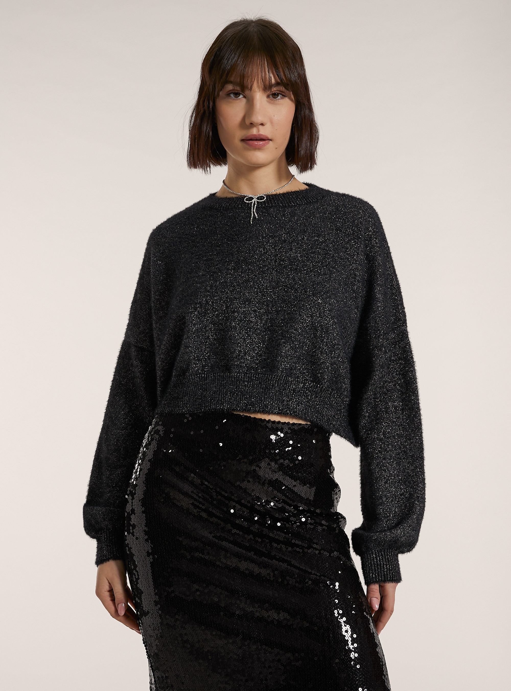 Maglia boxy filo metallico, BK1 BLACK