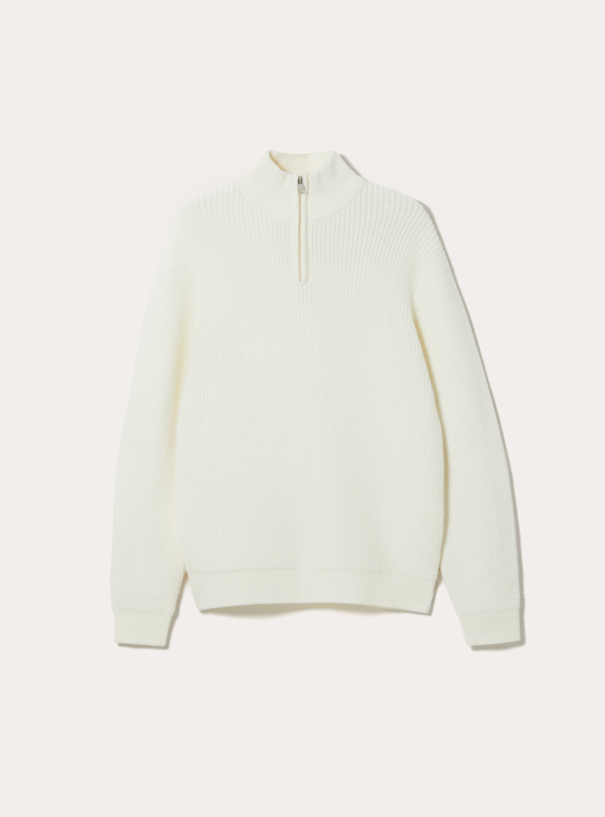 Maglia a costine con mezza zip  collo alto, WH2 WHITE