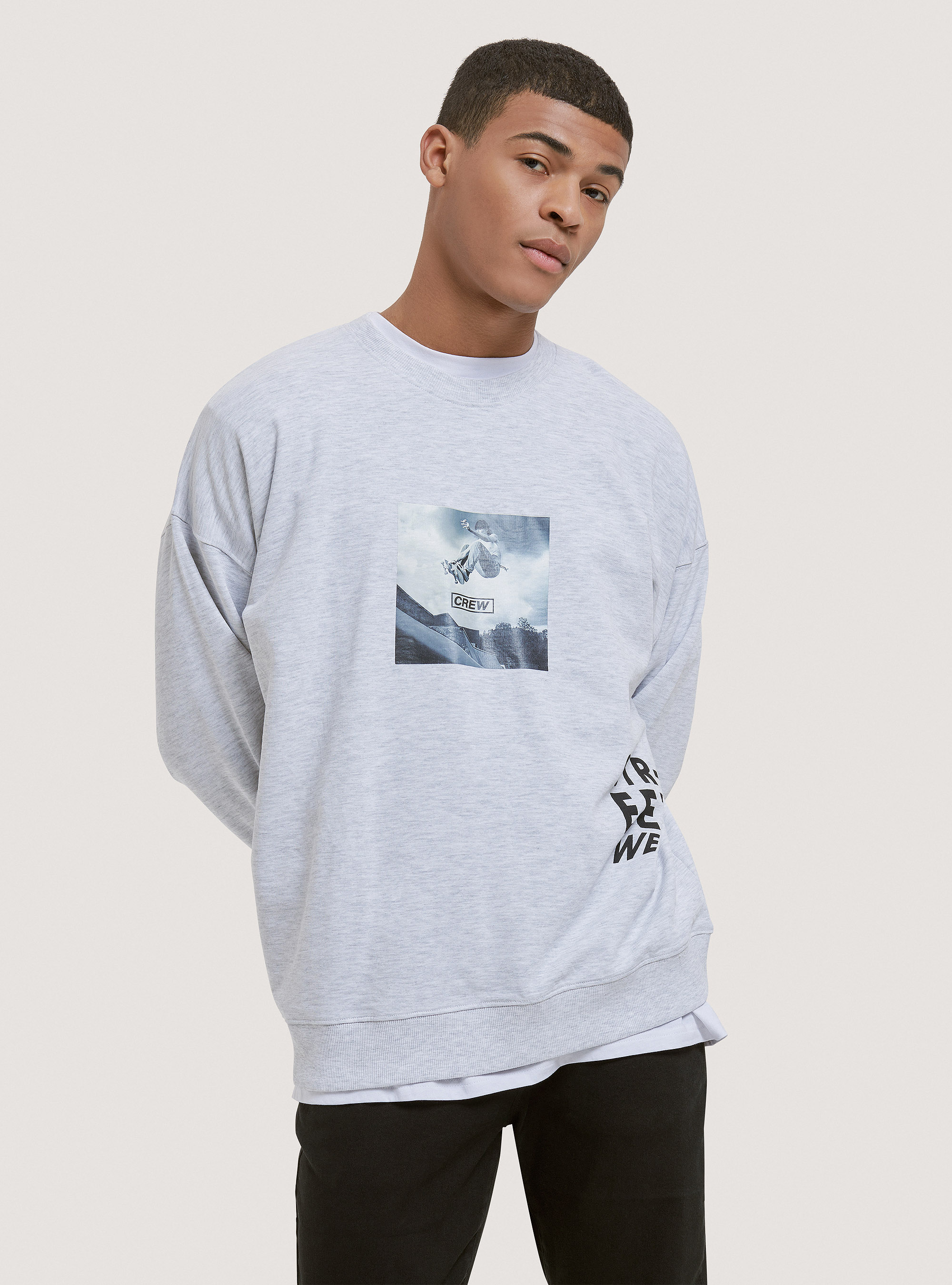 Crewneck sweatshirt with graphic print, C148 ICE MELANGE