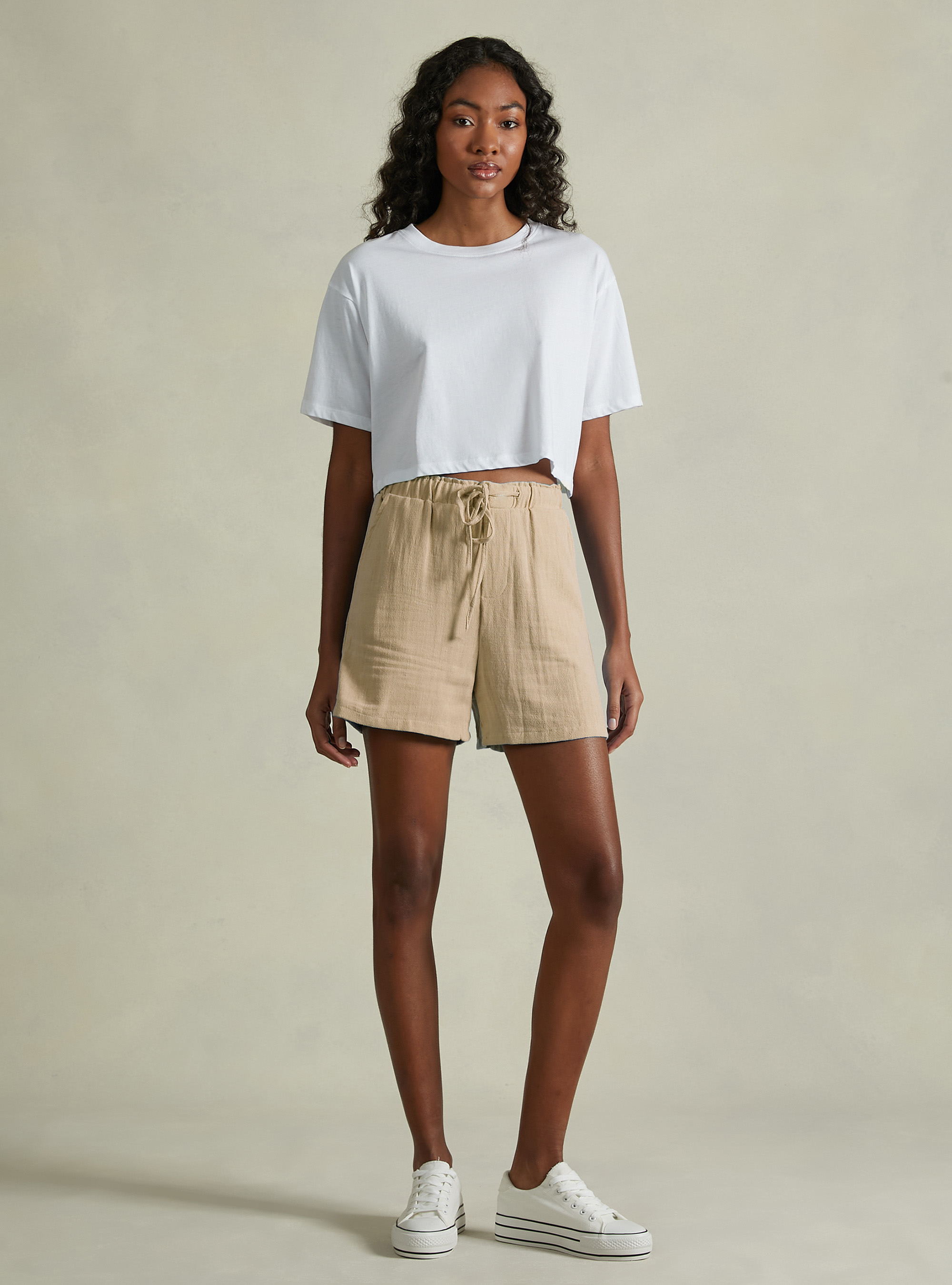 Shorts in soft crepe, BG2 BEIGE MEDIUM