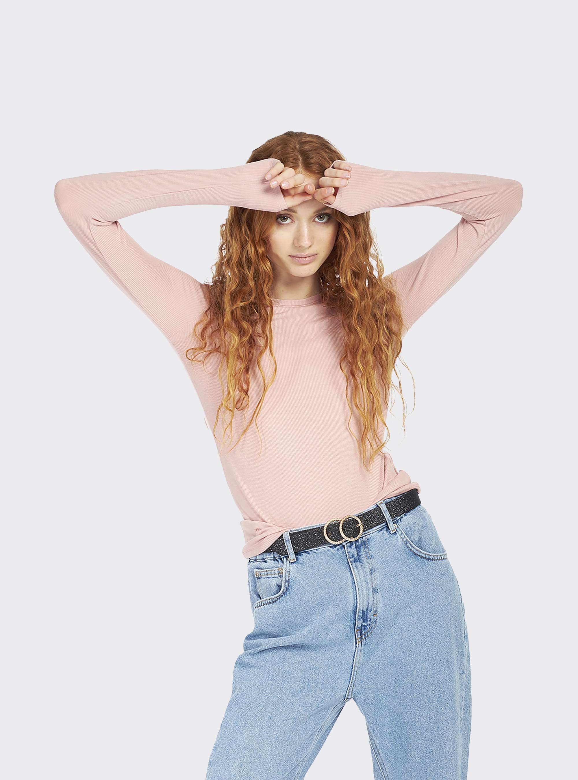 Long-sleeved ribbed T-shirt, PINK