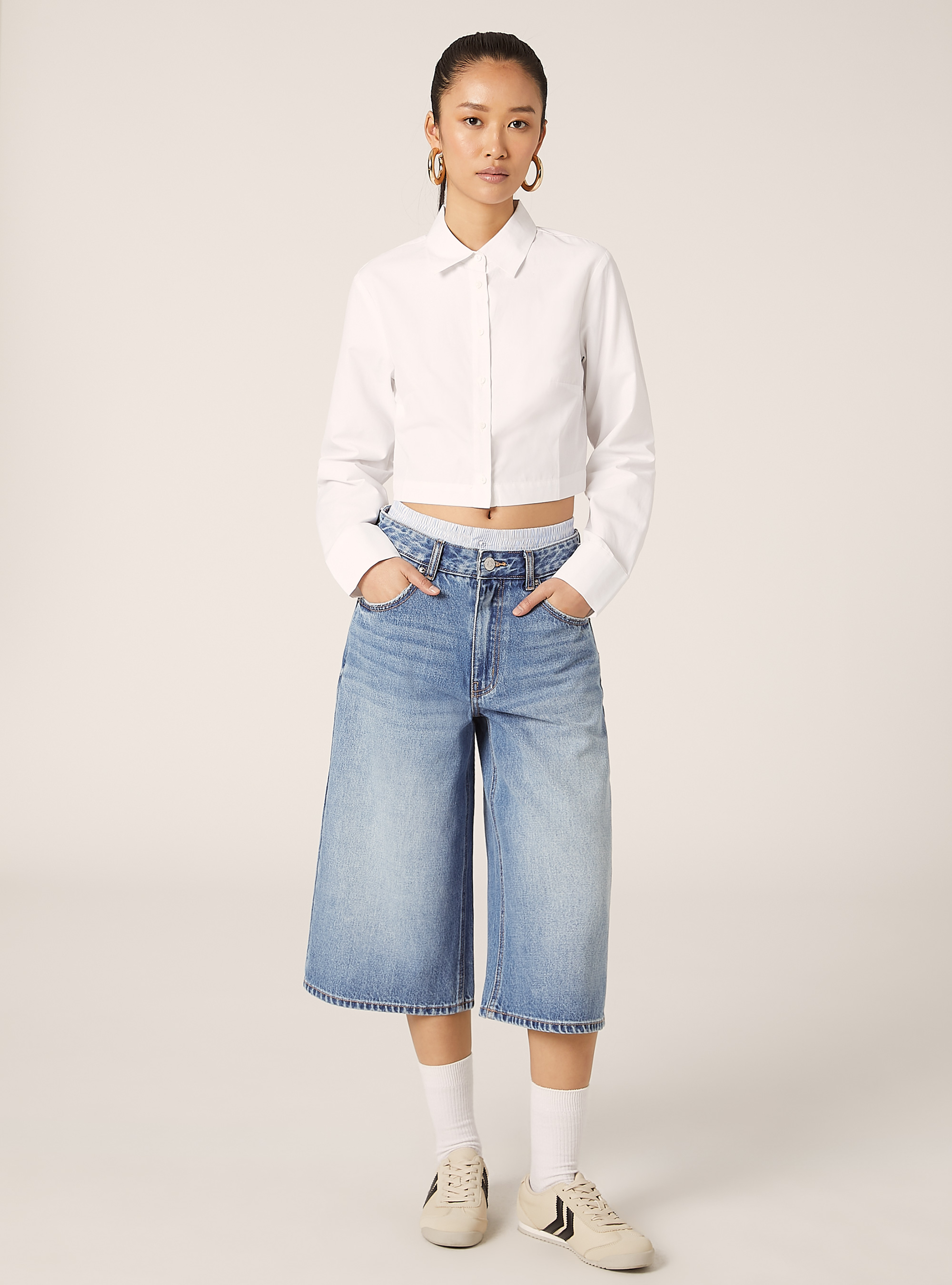 Cropped poplin shirt, WH3 WHITE