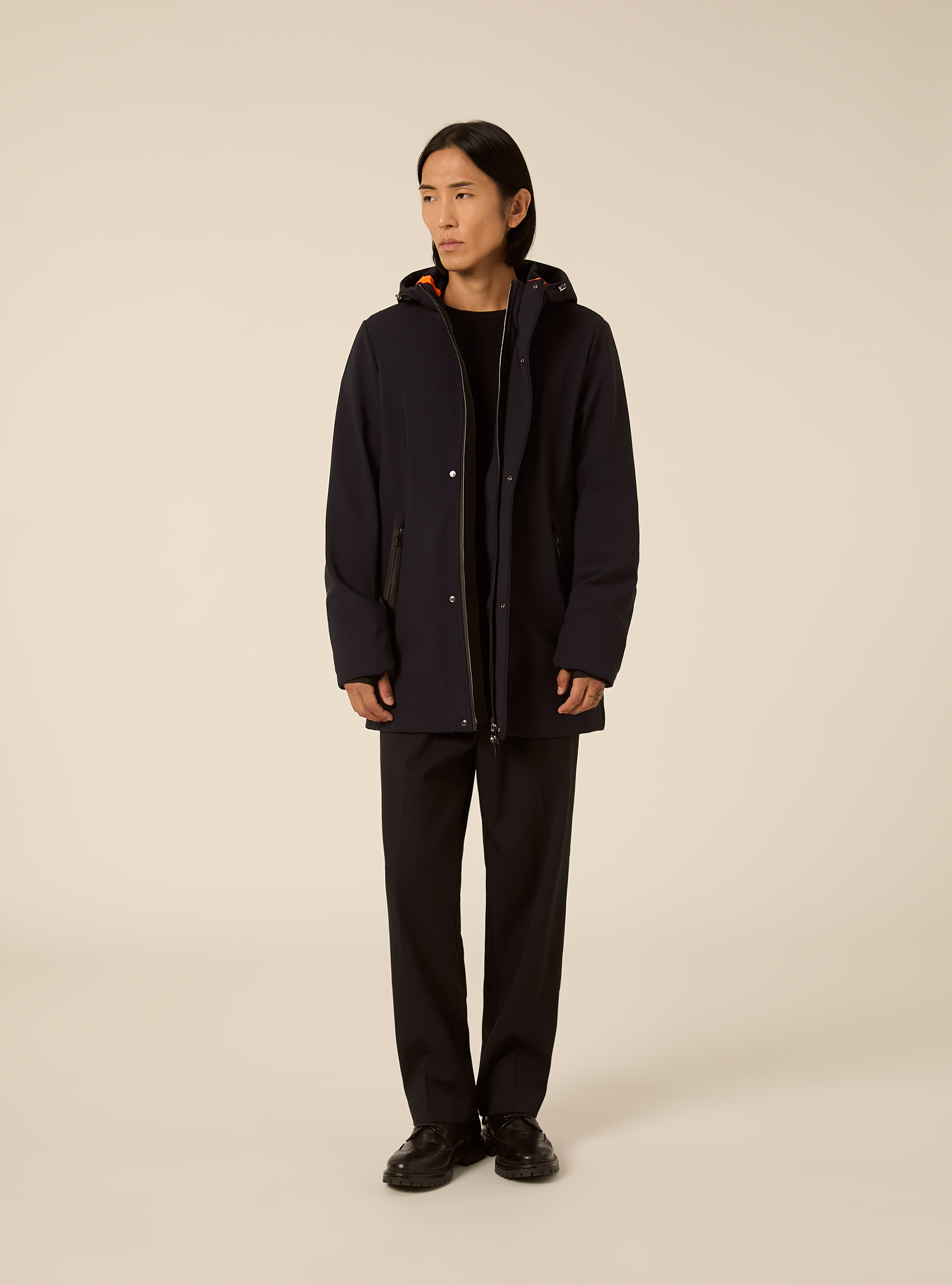 Technical softshell hooded parka with zip, NA1 NAVY DARK