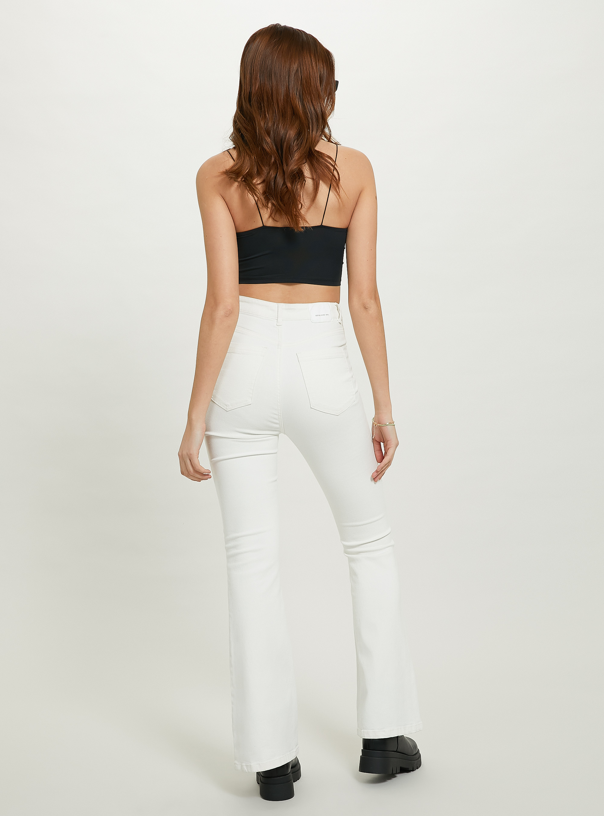 Pantaloni flare in twill stretch, WH1 OFF WHITE