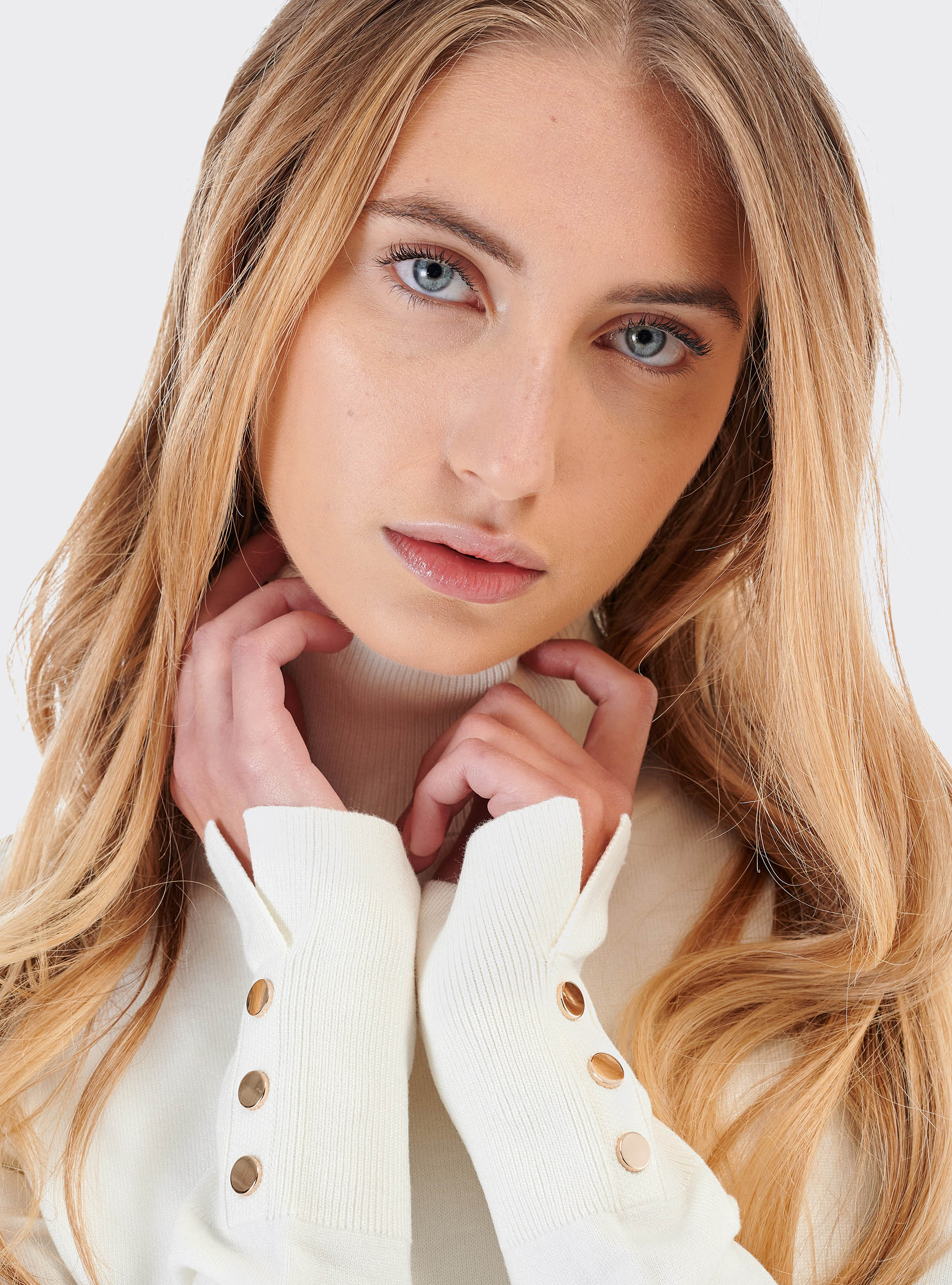 Pullover a collo alto, BIANCO