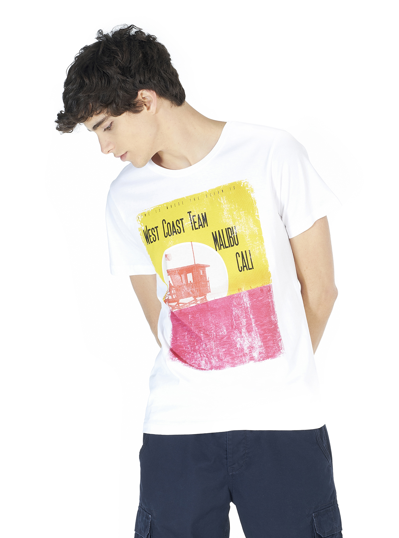 Cotton T-shirt with frontal print, C099 WHITE