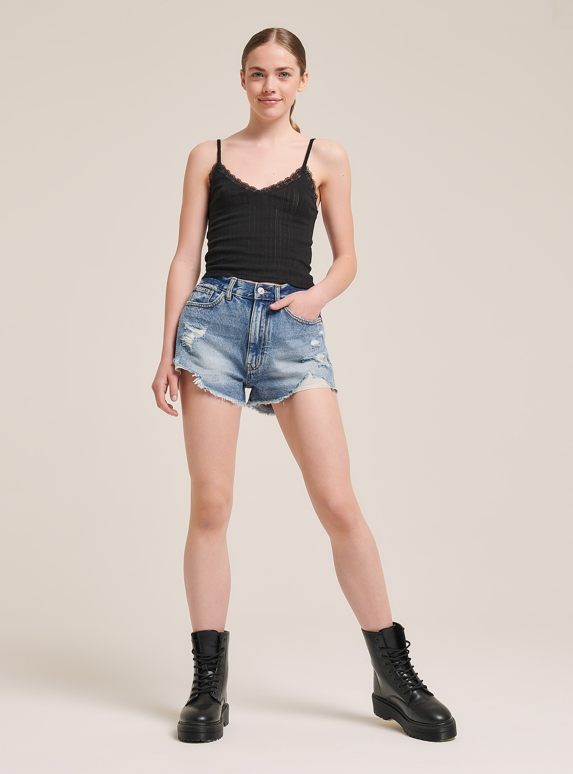 Cotton top with braces, BLACK