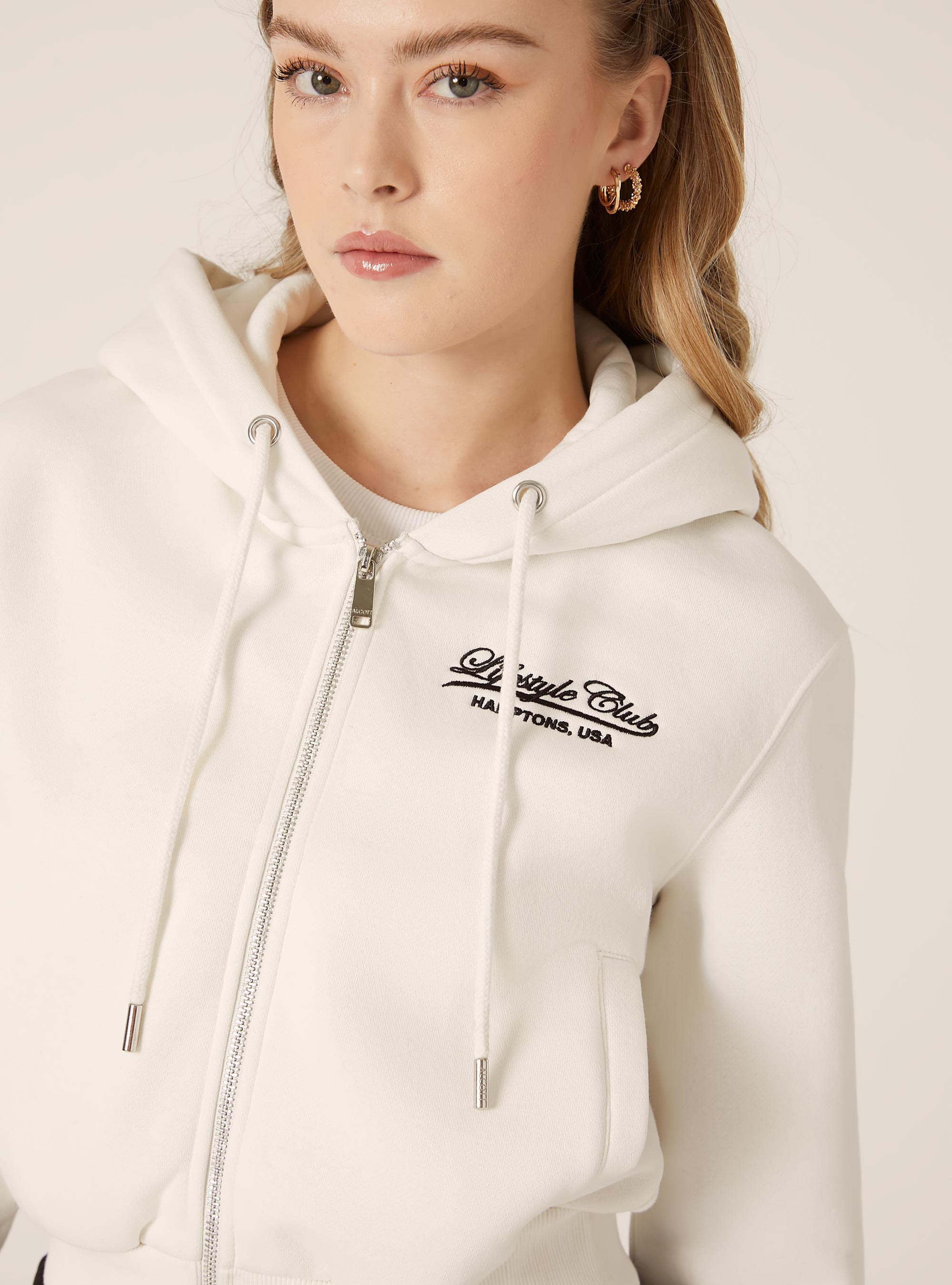 Cropped sweatshirt with zip and print, WH2 WHITE