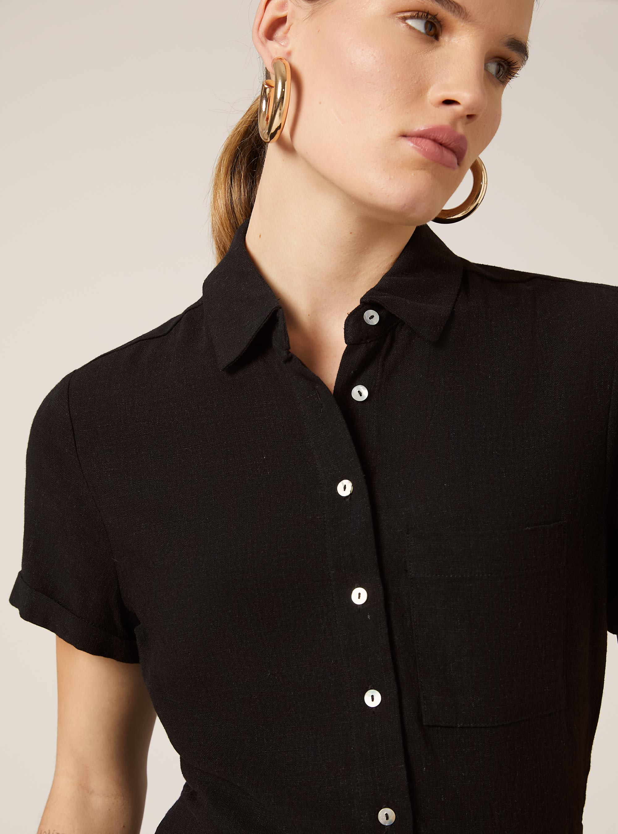 Linen blend dress, BK1 BLACK