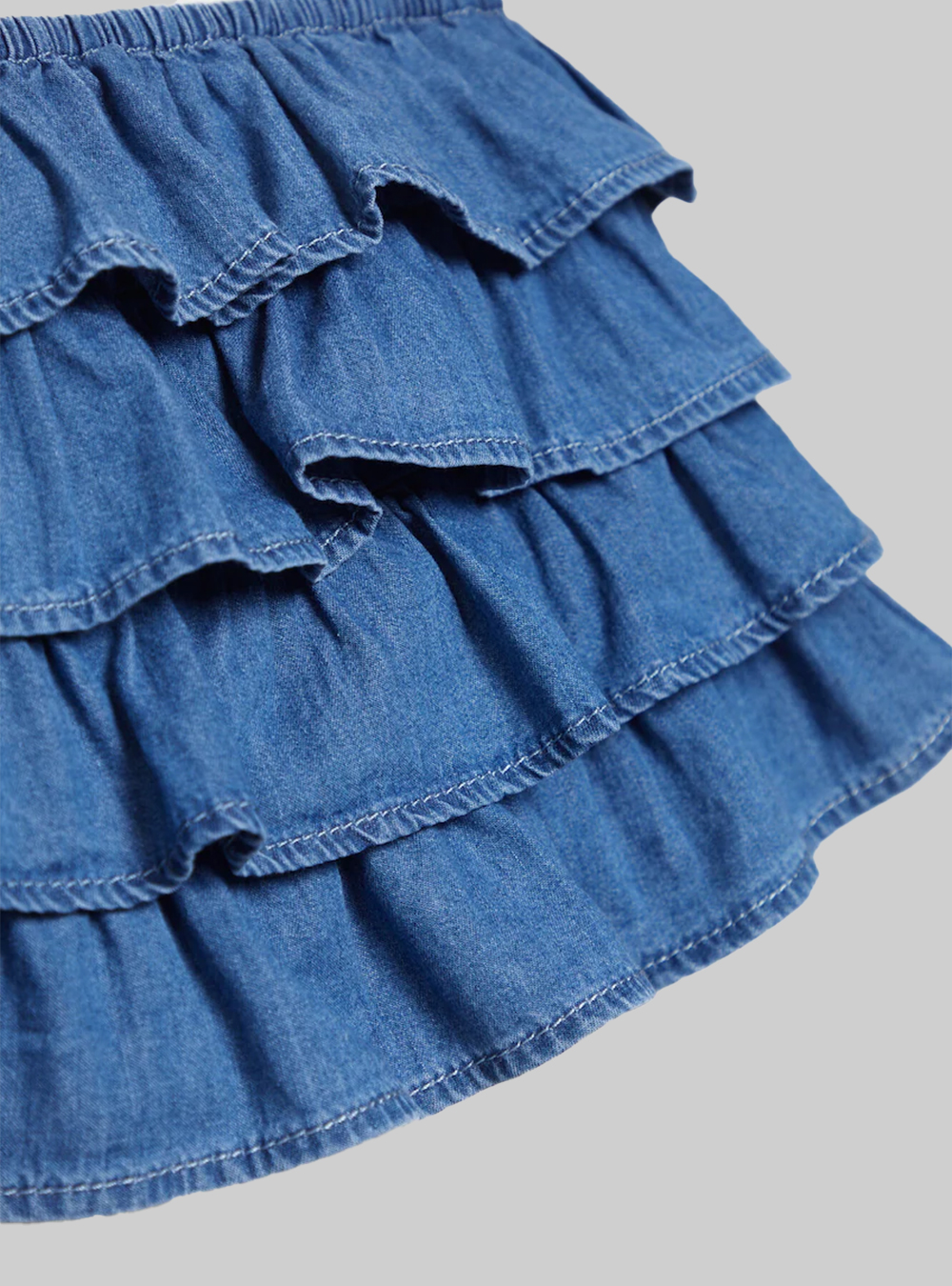 Cropped denim top with ruffle, D004 MEDIUM LIGHT BLUE