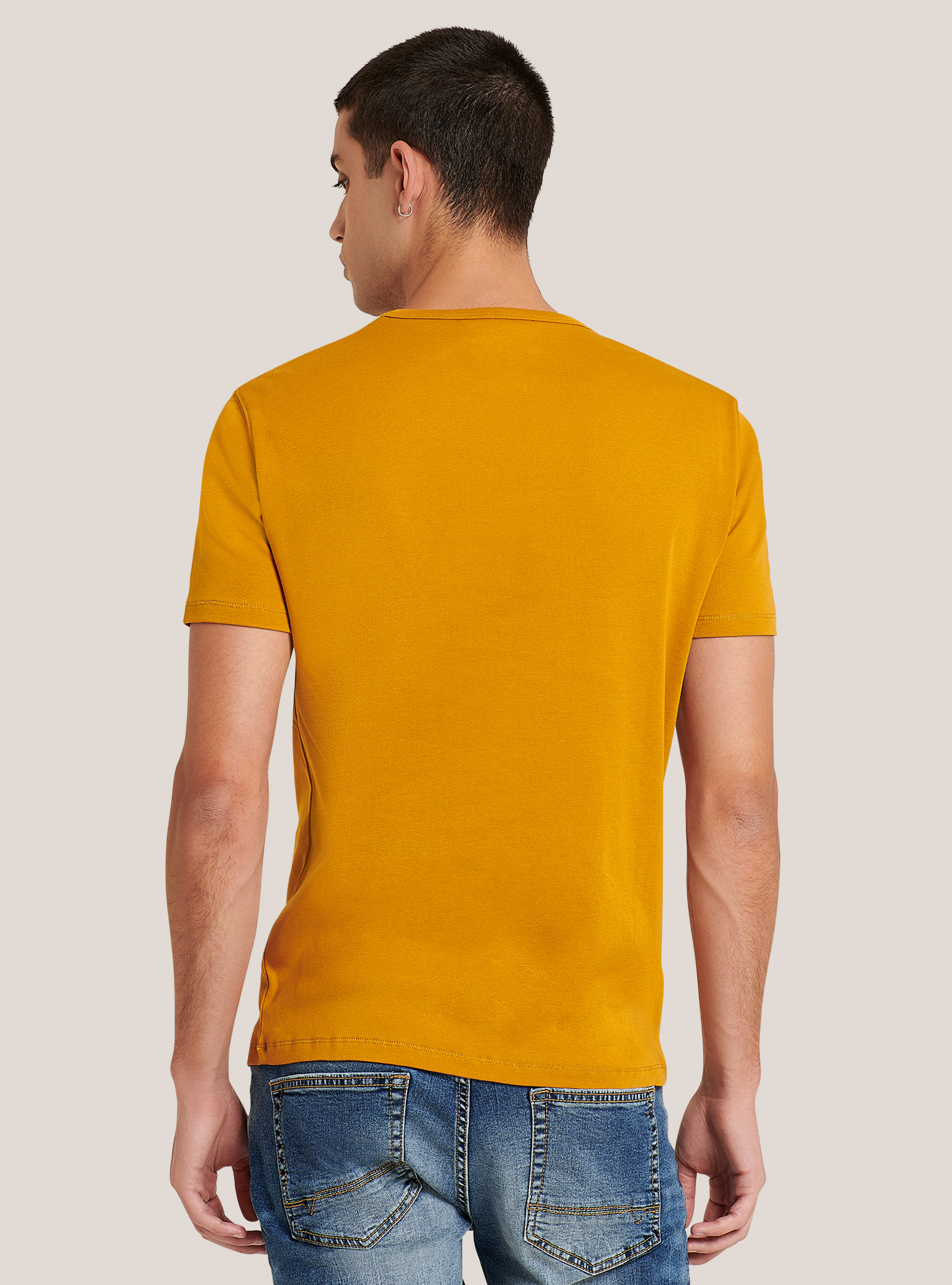 Einfarbiges T-Shirt aus Baumwolle, C7720 SENAPE