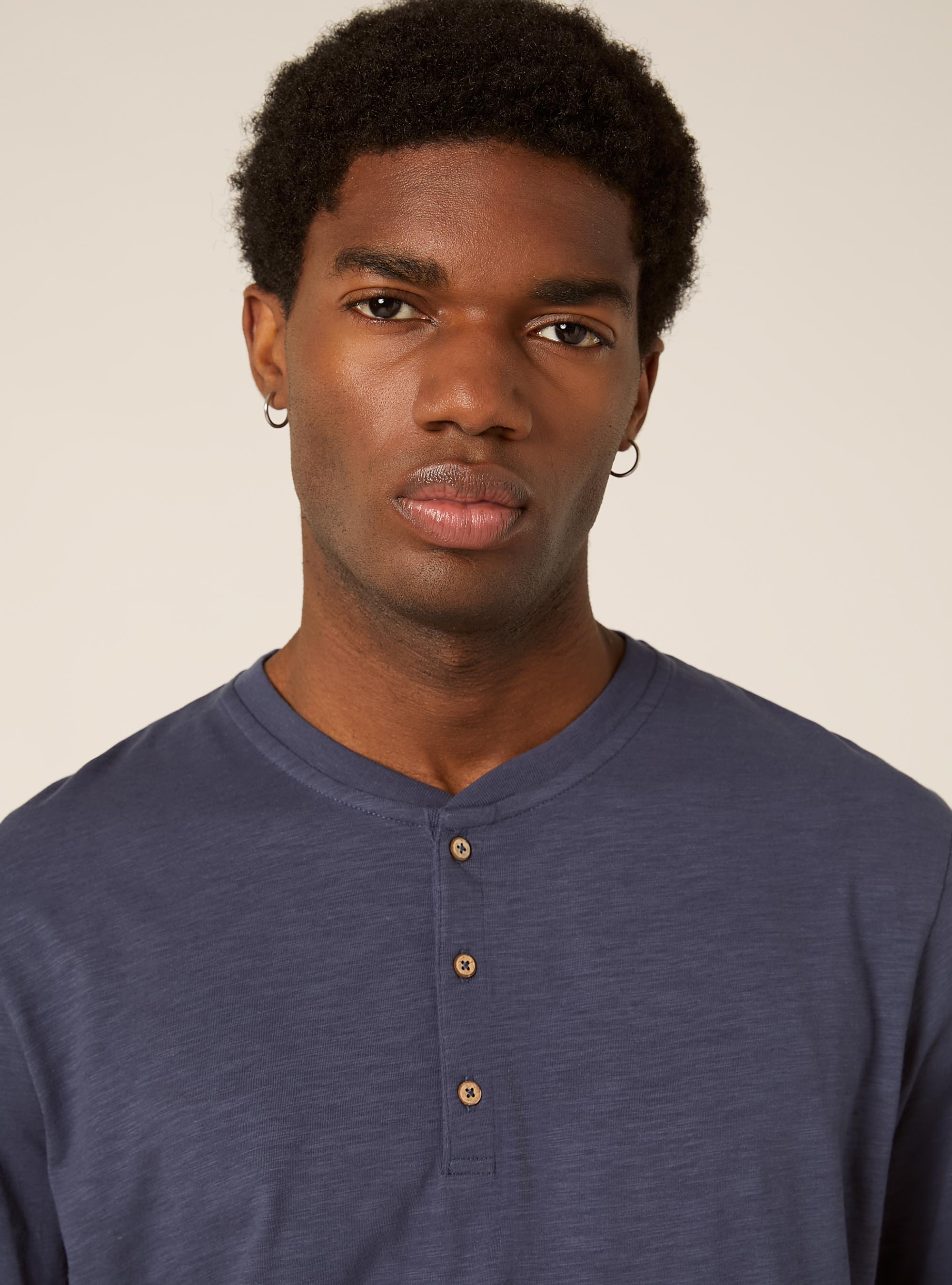 Cotton Henley T-Shirt, BL2 BLUE MEDIUM