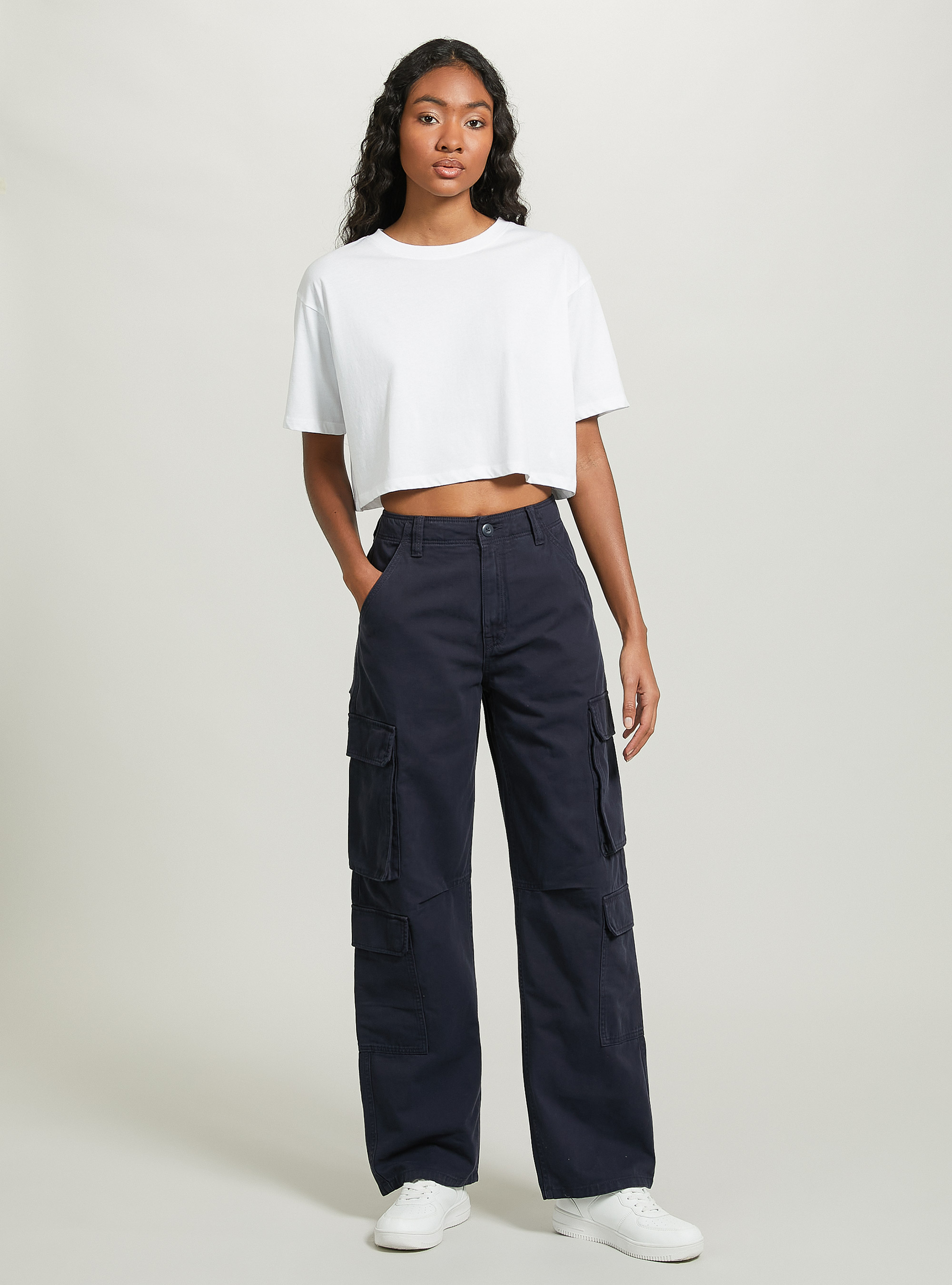 Pantaloni multicargo in twill, NA1 NAVY DARK