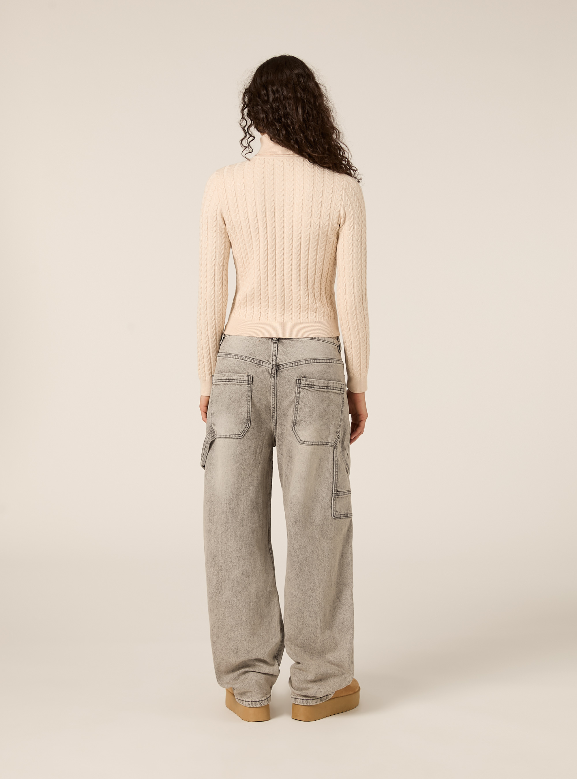 Maglia collo alto a trecce, MCR2 CREAM MEL MED