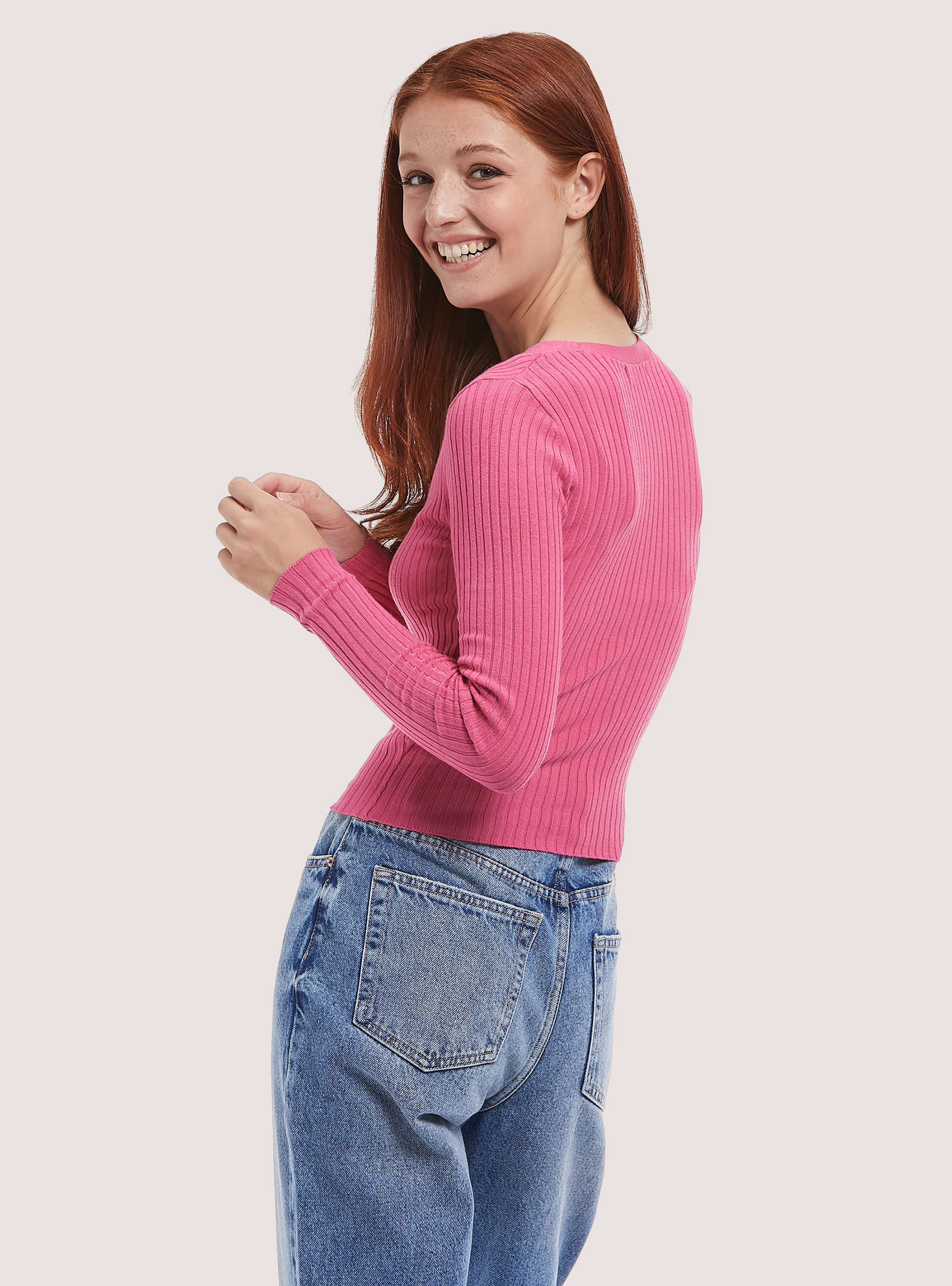 Cardigan cropped pullover cotelé, MPK1 PINK MEL DARK