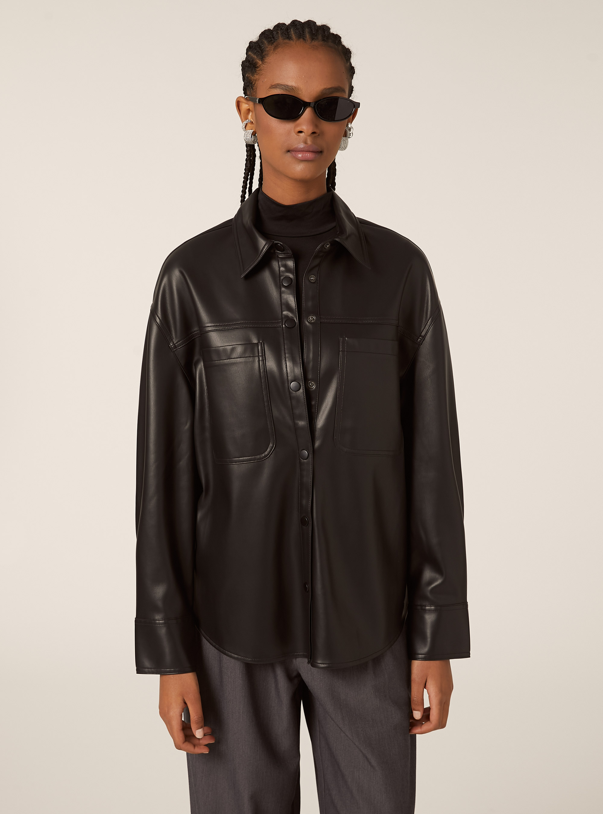 Leather-effect shirt jacket, BK1 BLACK