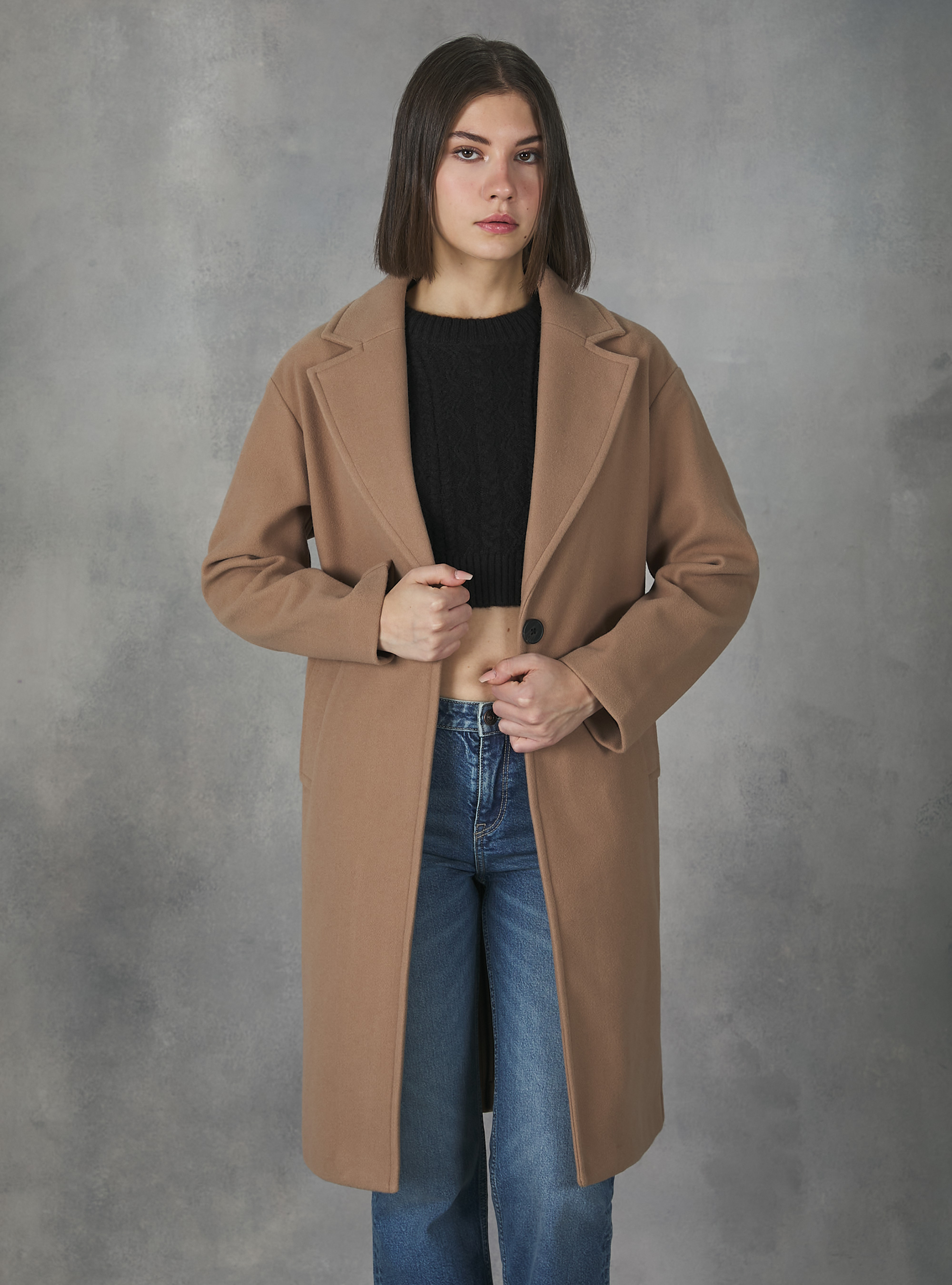 Plain-coloured gauze knit coat, TB2 TOBACCO MEDIUM