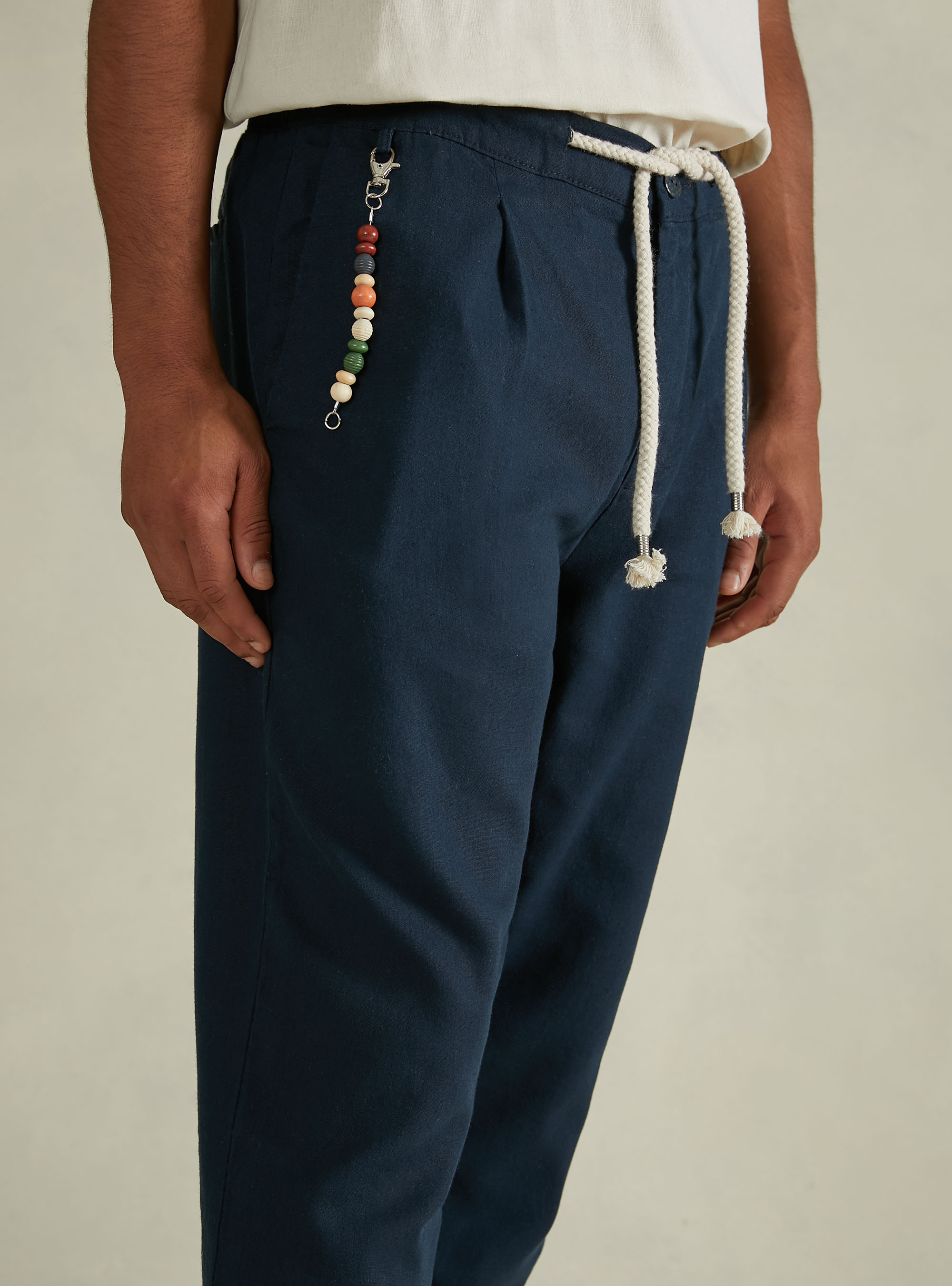 Linen-blend trousers with drawstring waist, NA2 NAVY MEDIUM