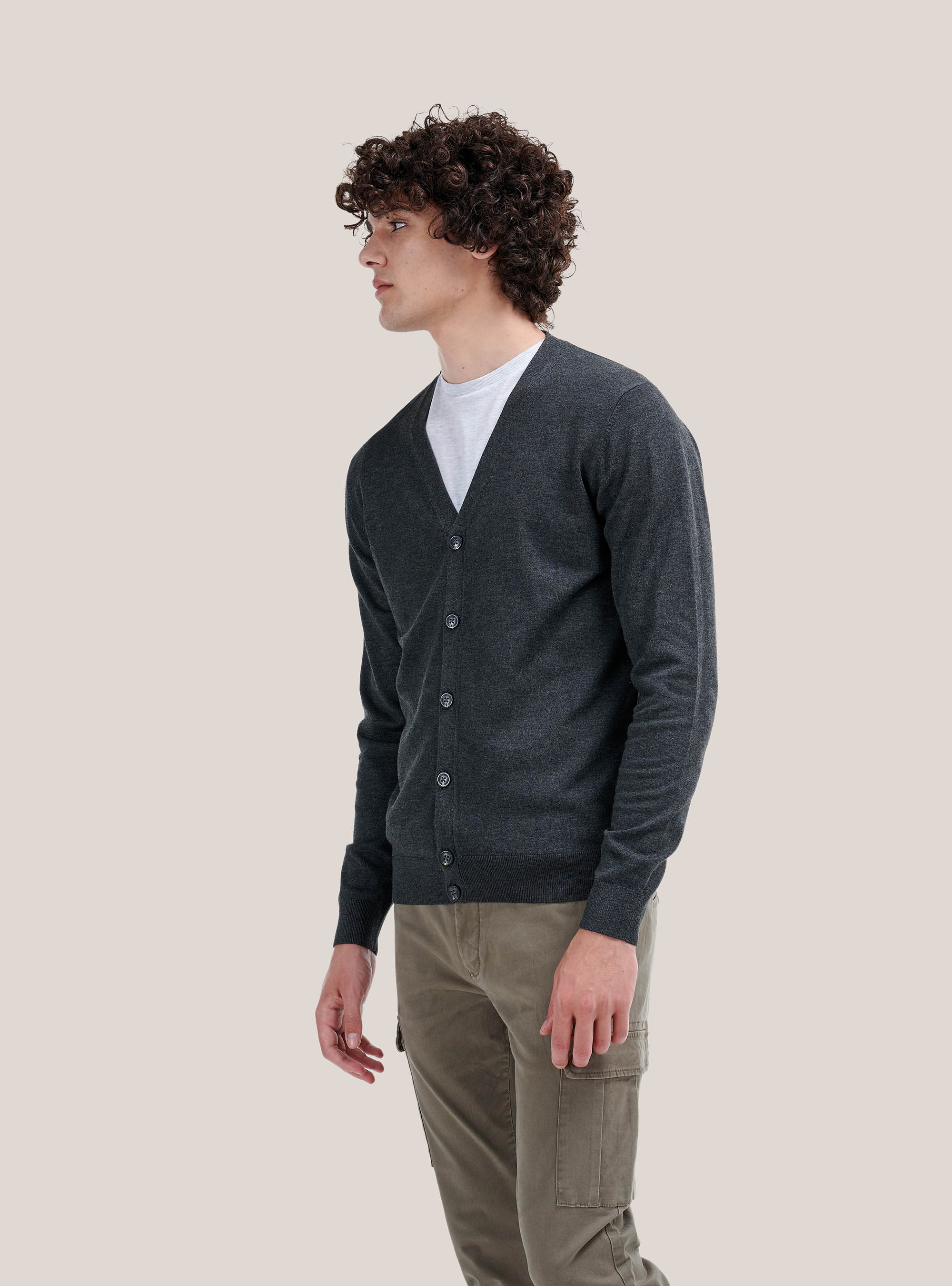 Cardigan pullover with buttons, GREY MELANGE