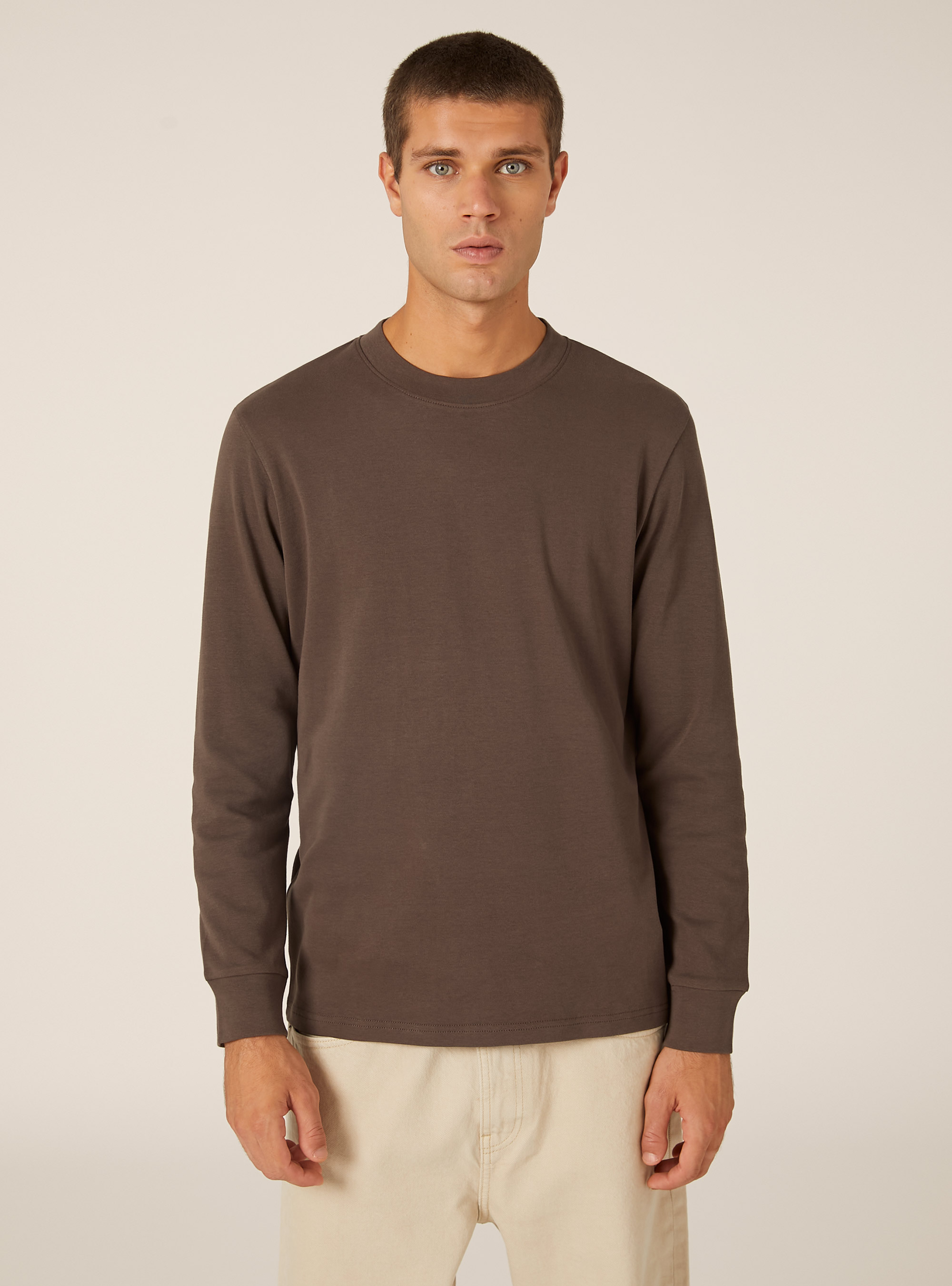 Langärmliges Baumwoll-T-Shirt, BR1 BROWN DARK
