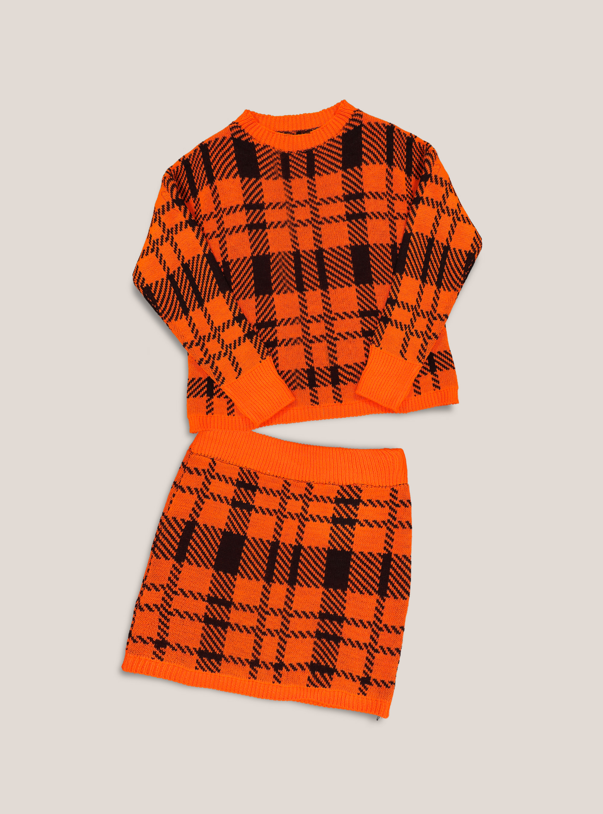 Gonna in maglia fantasia tartan, OR1 DARK ORANGE