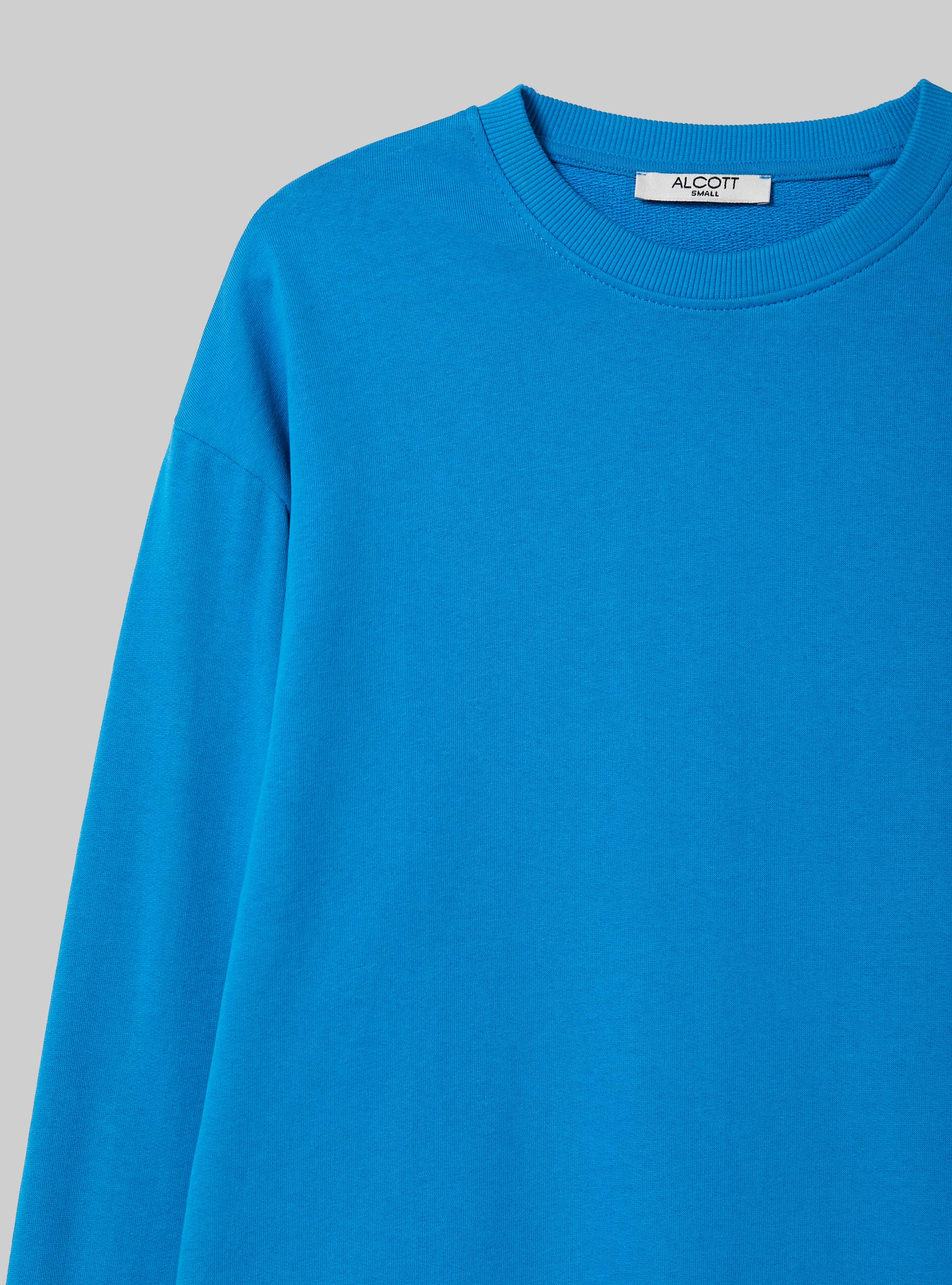 Sudadera lisa de algodón con cuello redondo, AZ1 AZZURRE DARK
