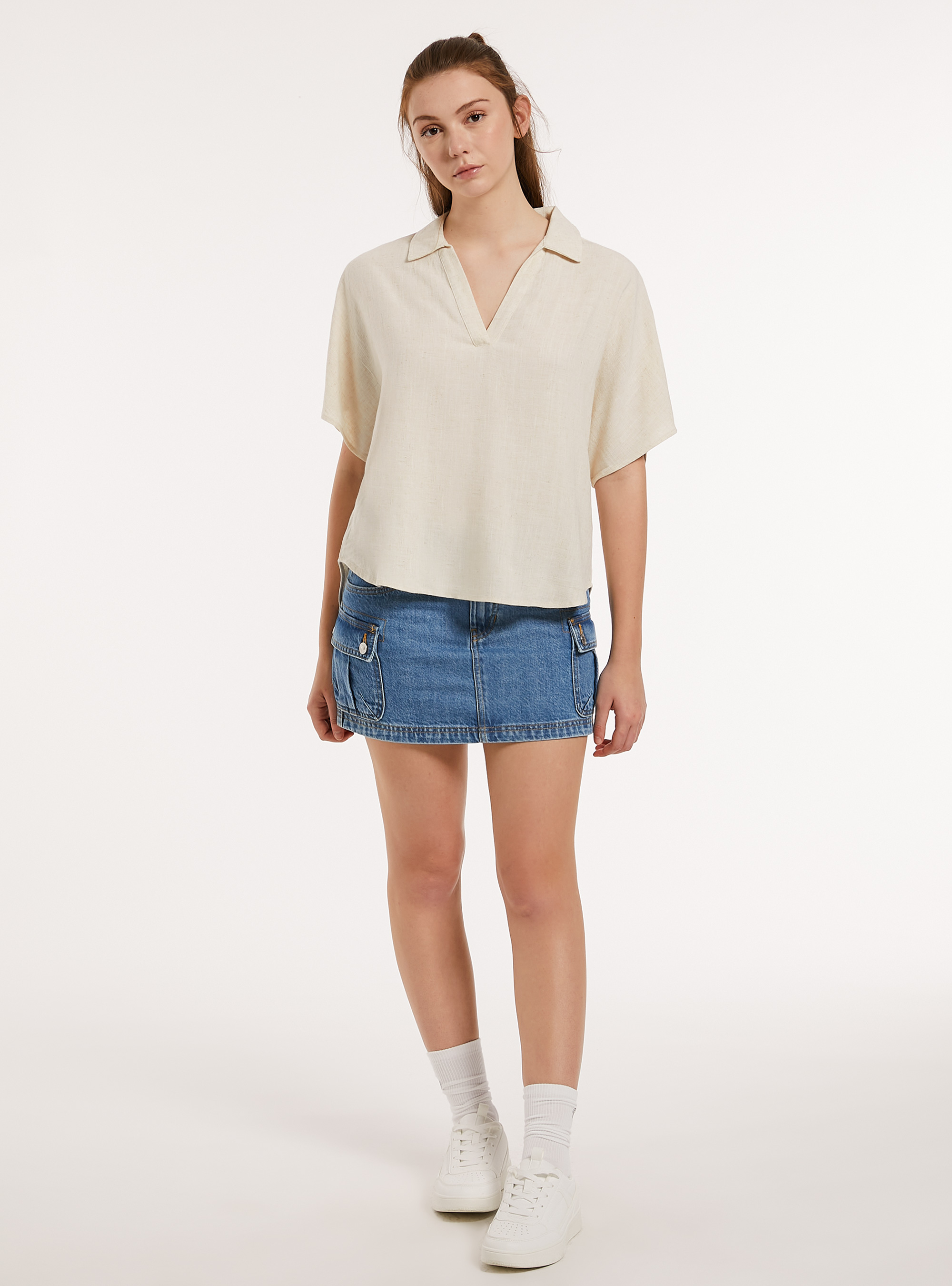 Linen-blend blouse, MBG3 BEIGE MEL LIGHT