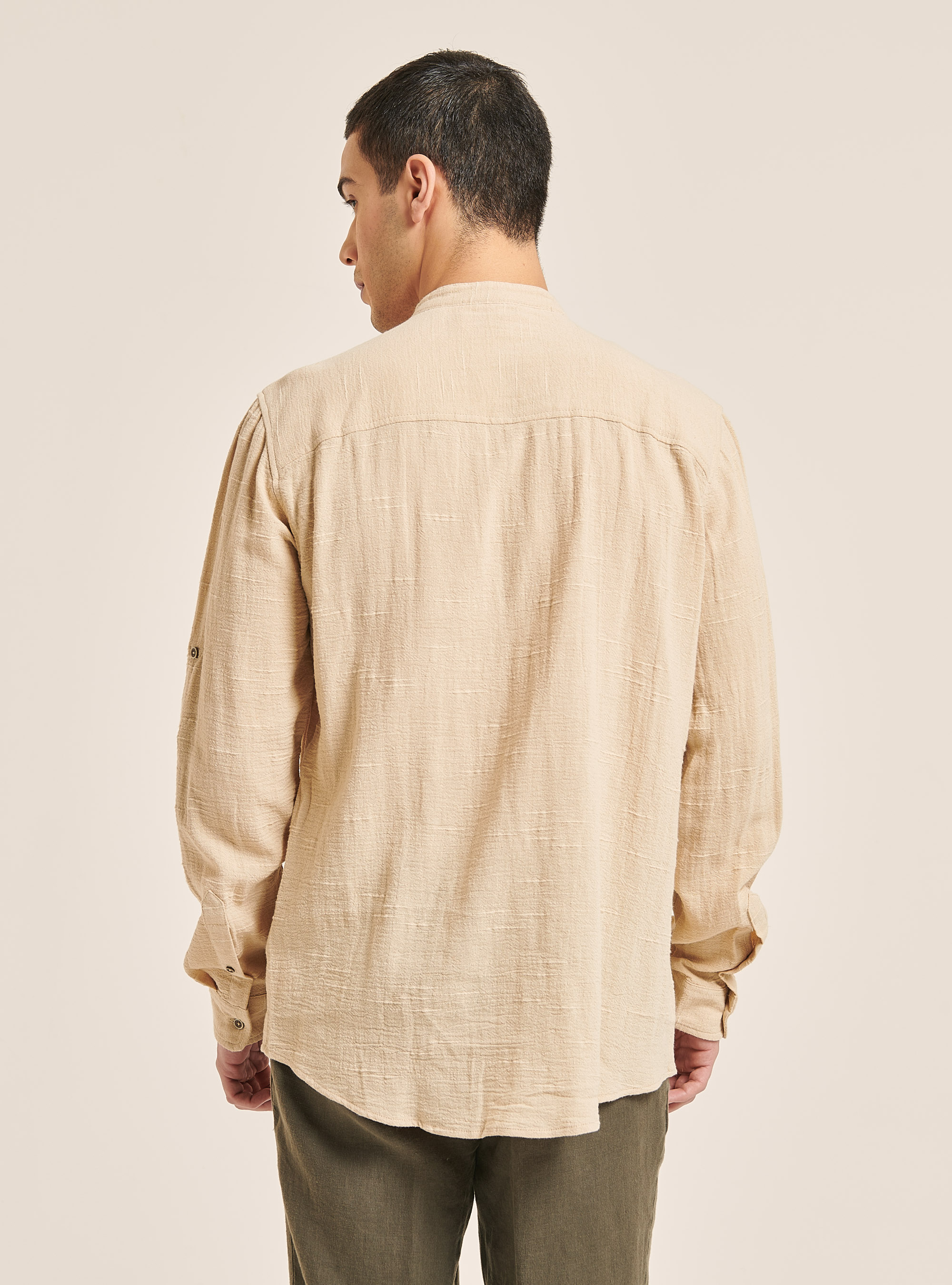 Chemise en lin mélangé avec col coréen, C141 CREAM