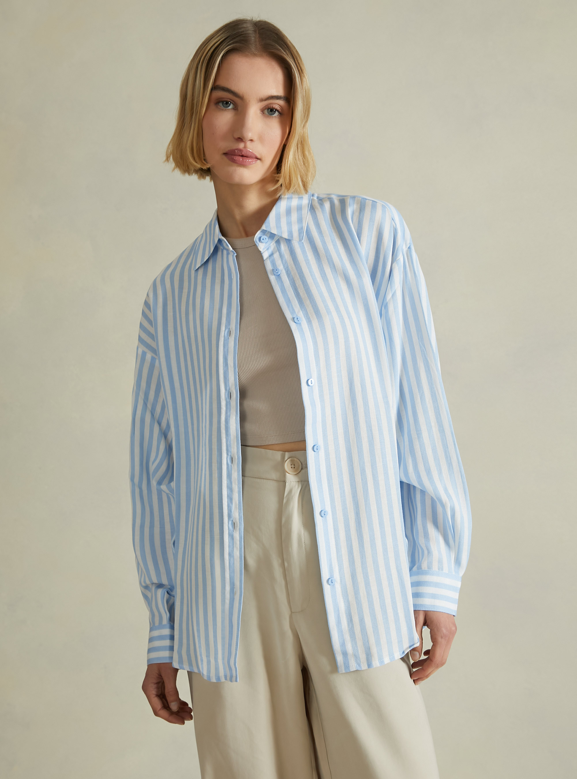 Striped linen-blend shirt, AZ3 AZURE LIGHT