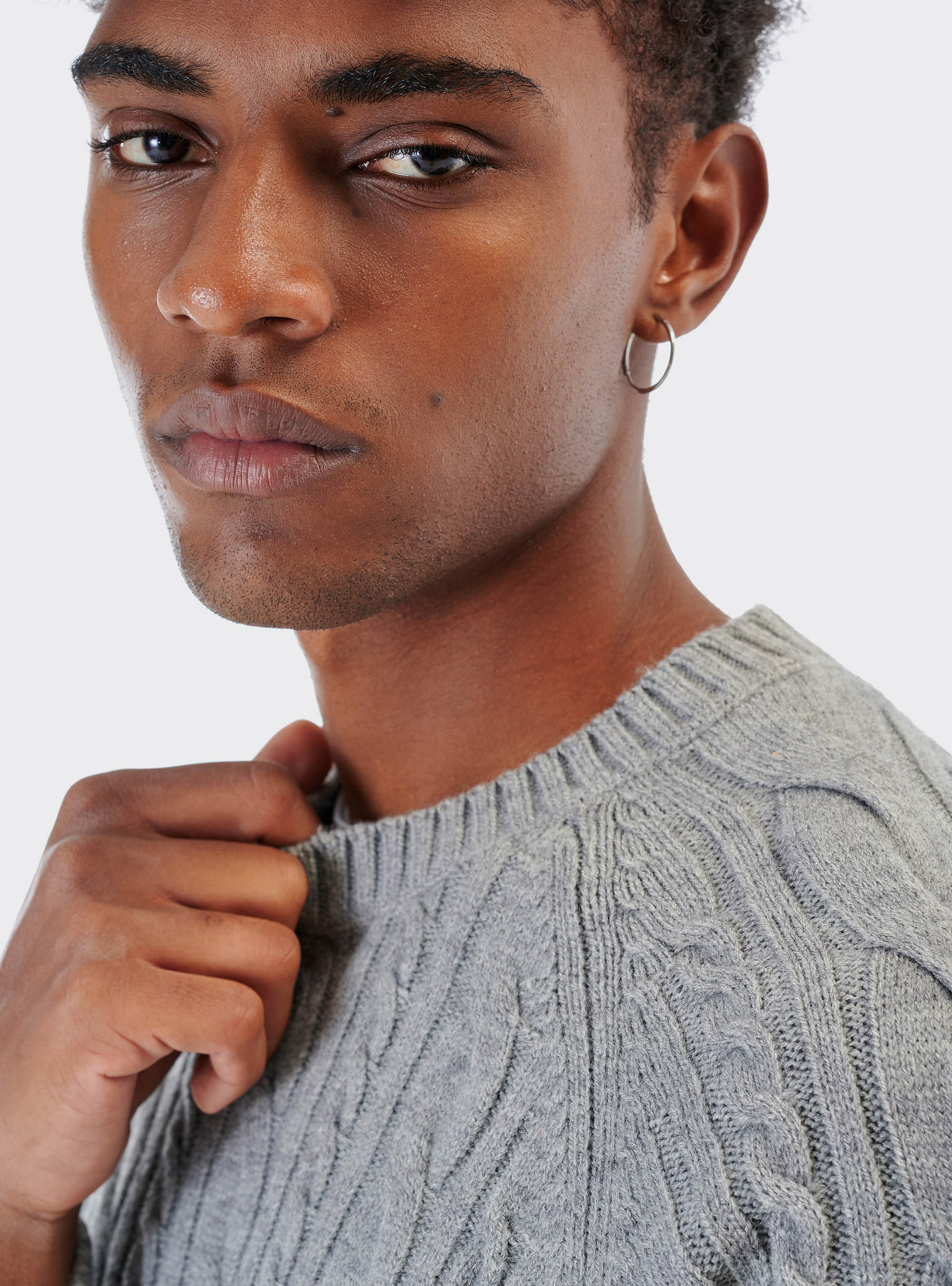 Pull torsad&eacute; en laine m&eacute;lang&eacute;e, C146 GREY MEL