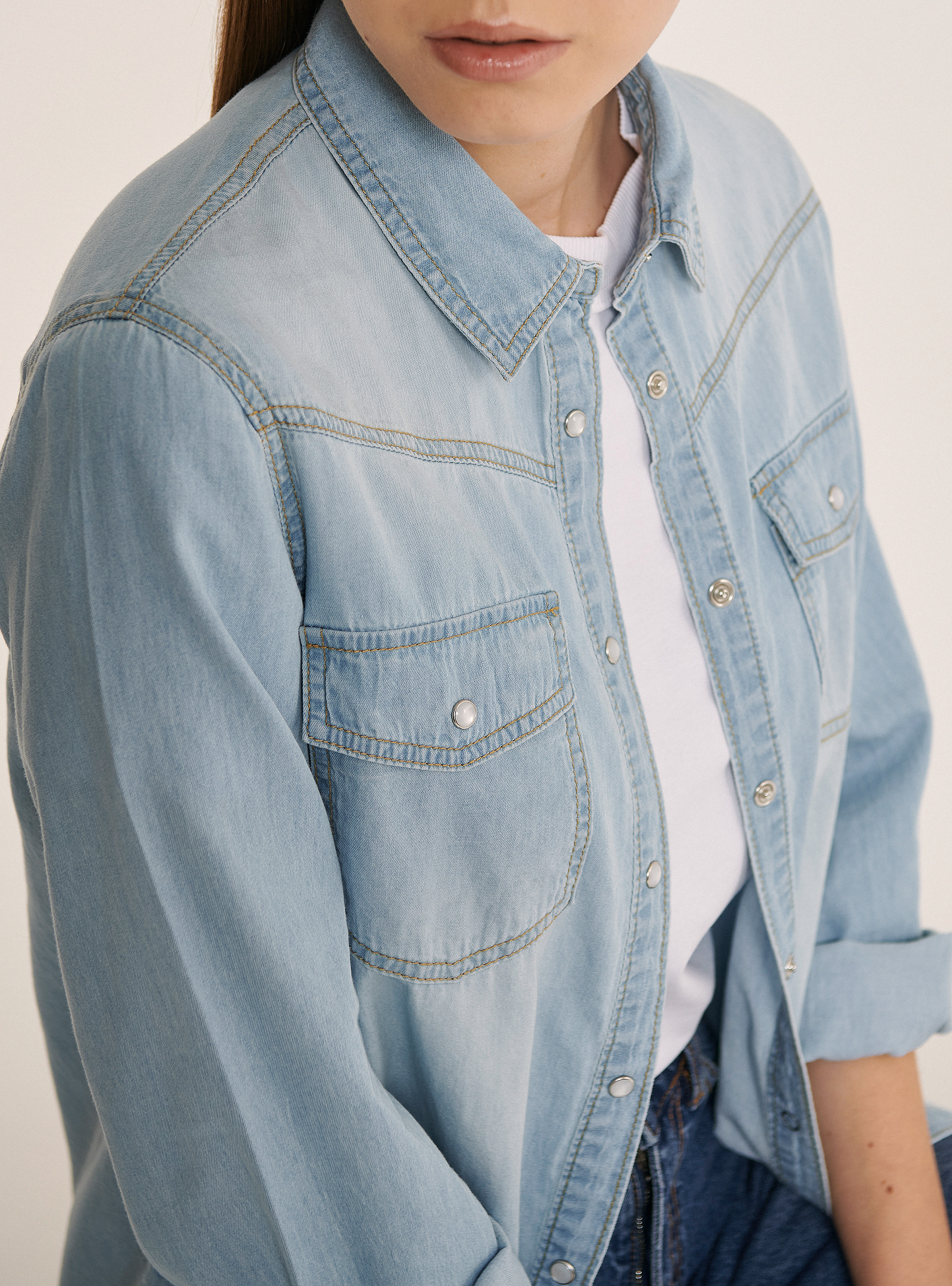 Cotton denim shirt, AZURE