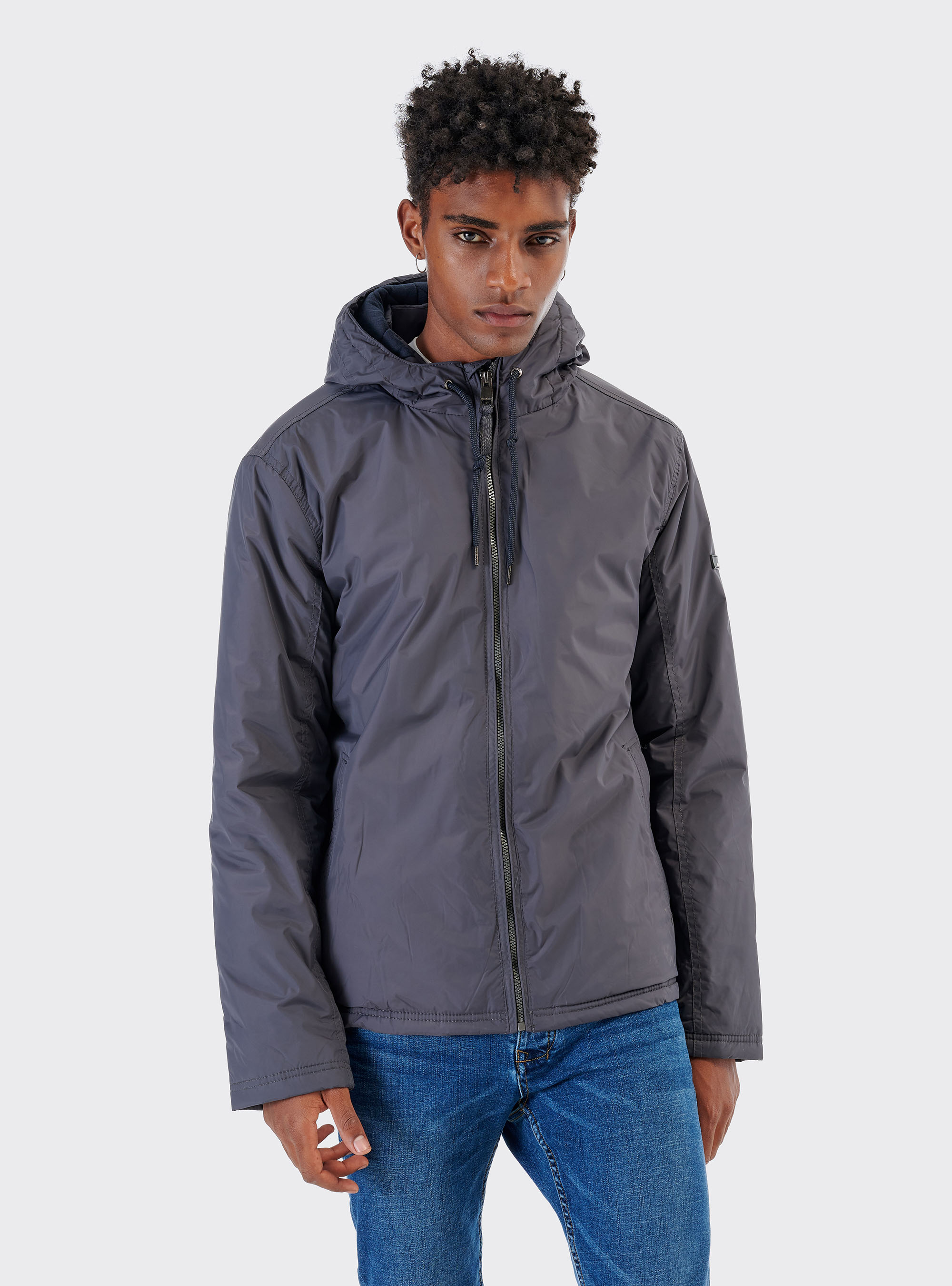 Giubbotto con cappuccio, GRIGIO