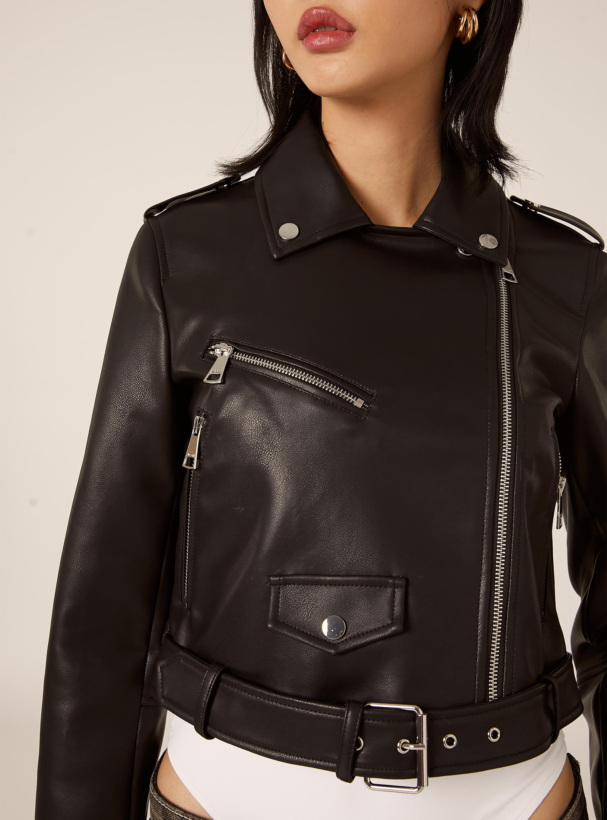 Giubbotto biker effetto pelle, BK1 BLACK