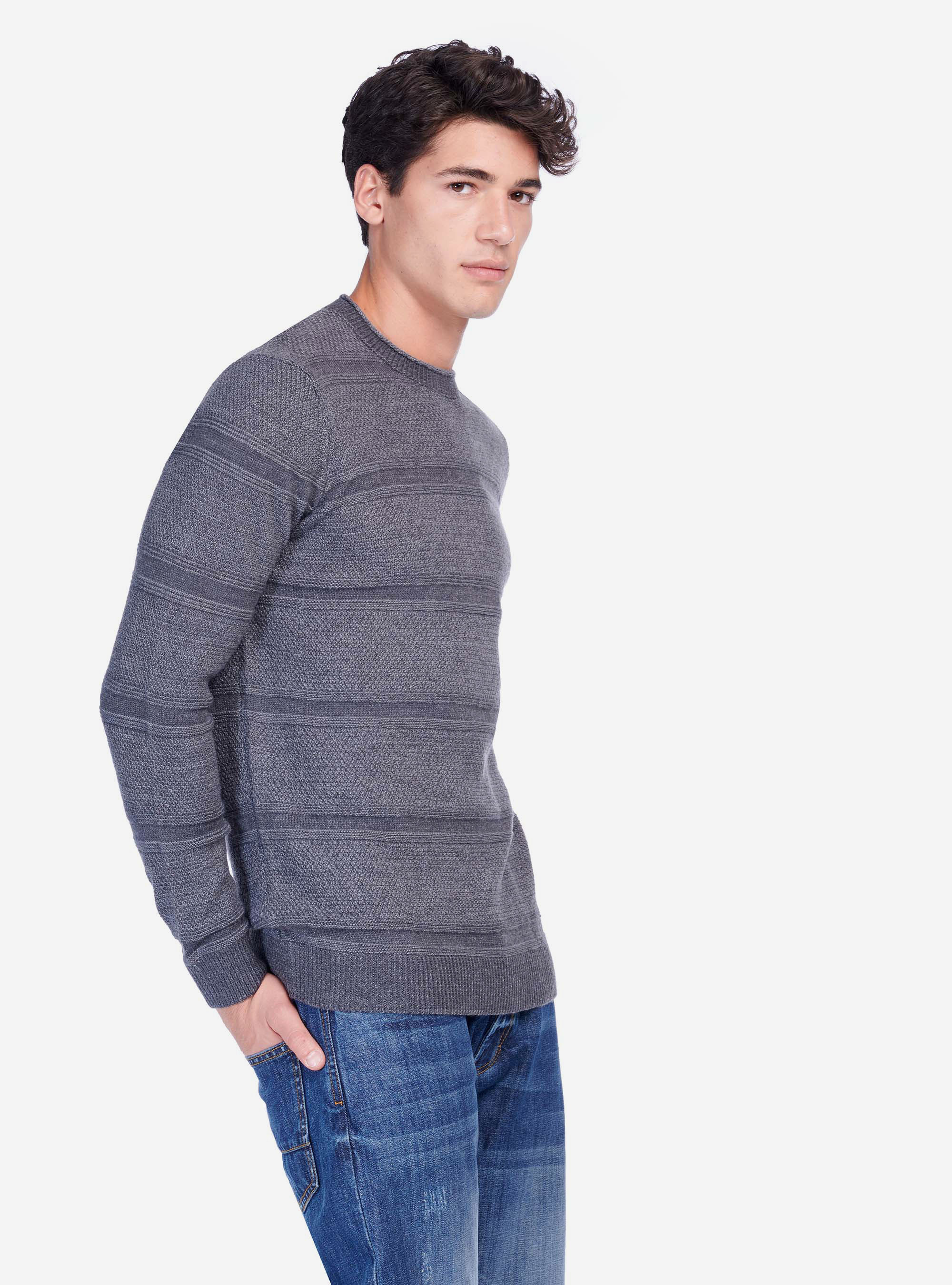 TEXTURE  PULLOVER, GREY MELANGE