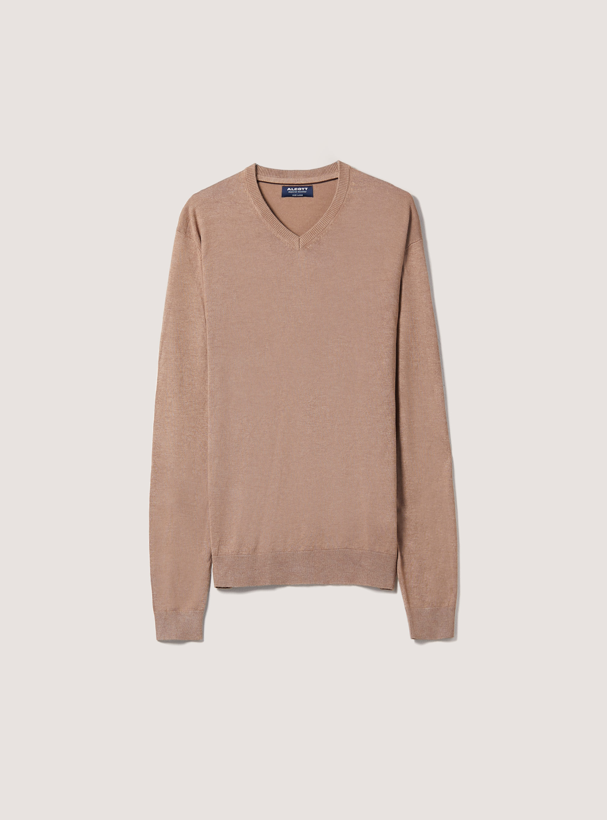 Pullover scollo a "v" tinta unita, C0540 BEIGE