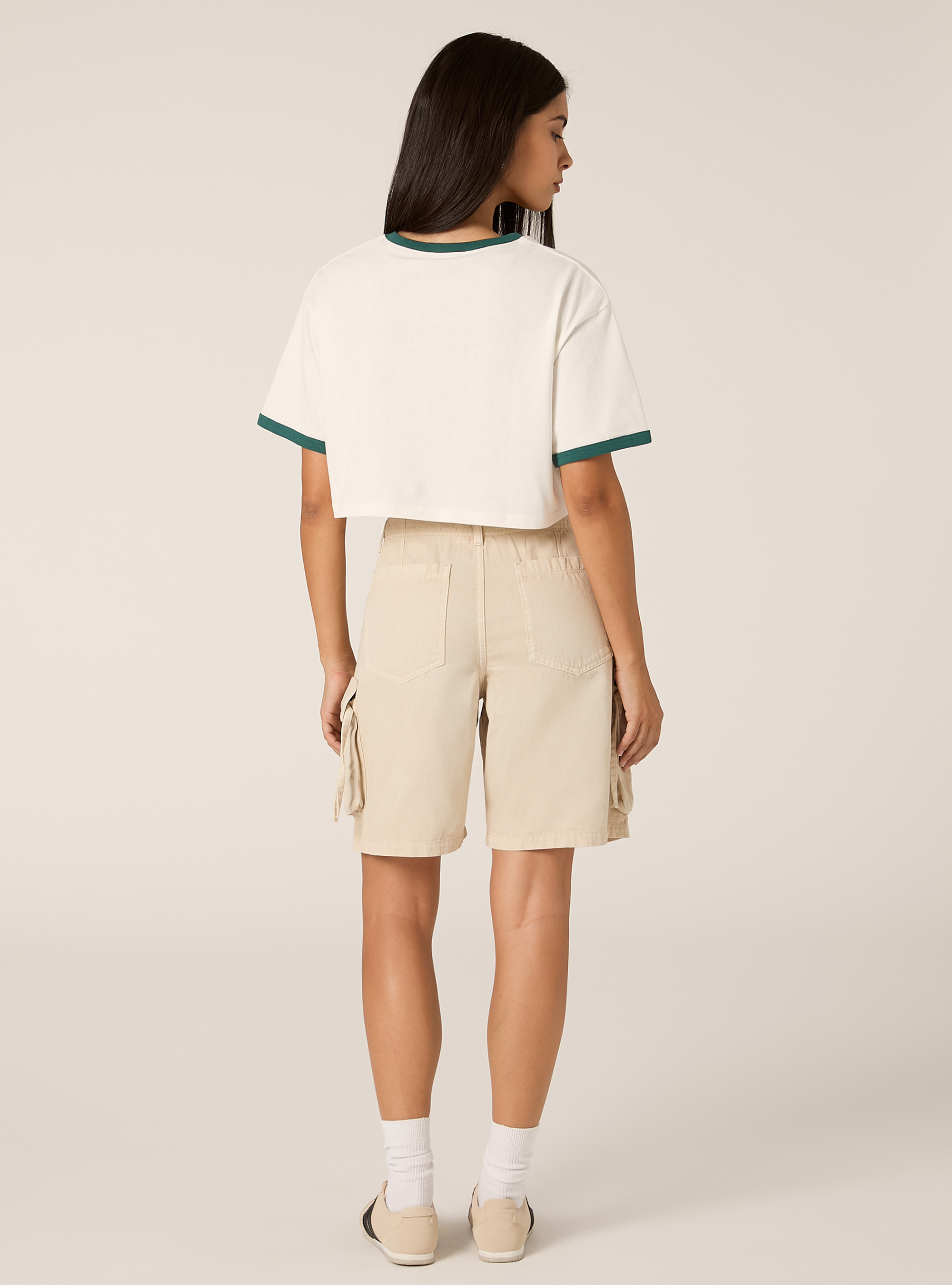 Cropped-T-Shirt mit College-Print, WH1 OFF WHITE