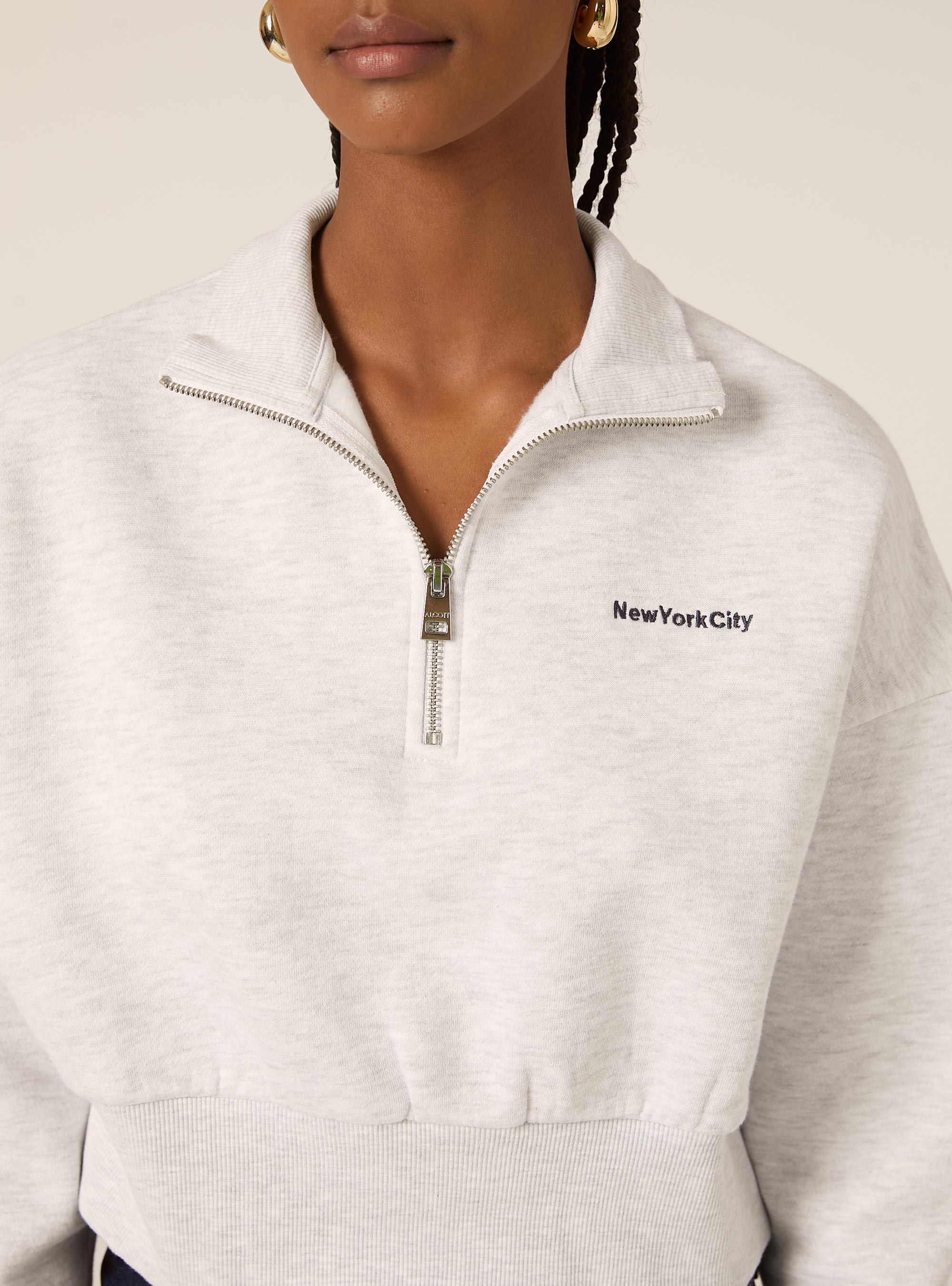 Cropped sweatshirt with collar and zip, MGY3 GREY MEL LIGHT