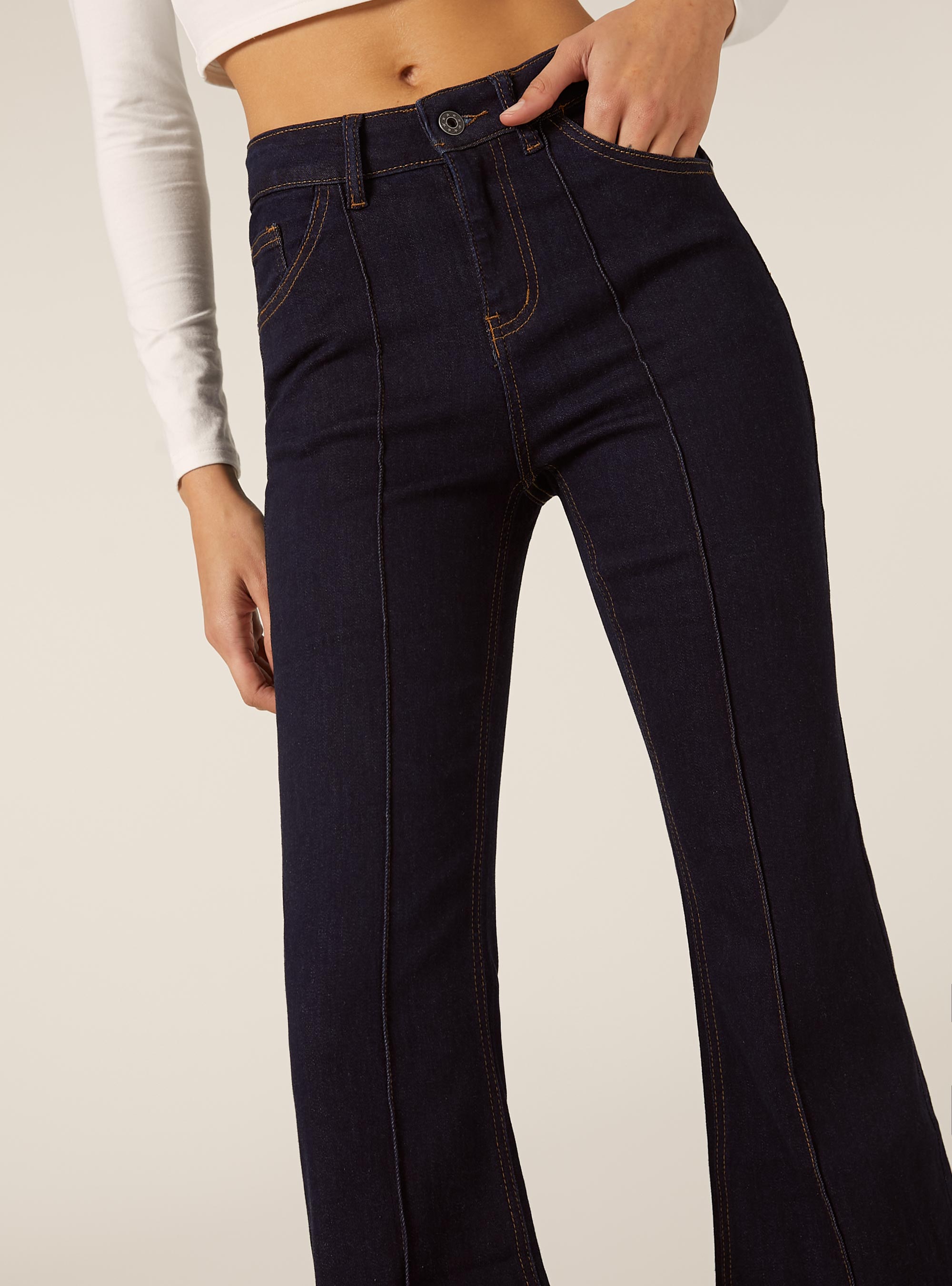 Jeans bootcut con cuciture, D003 MEDIUM BLUE