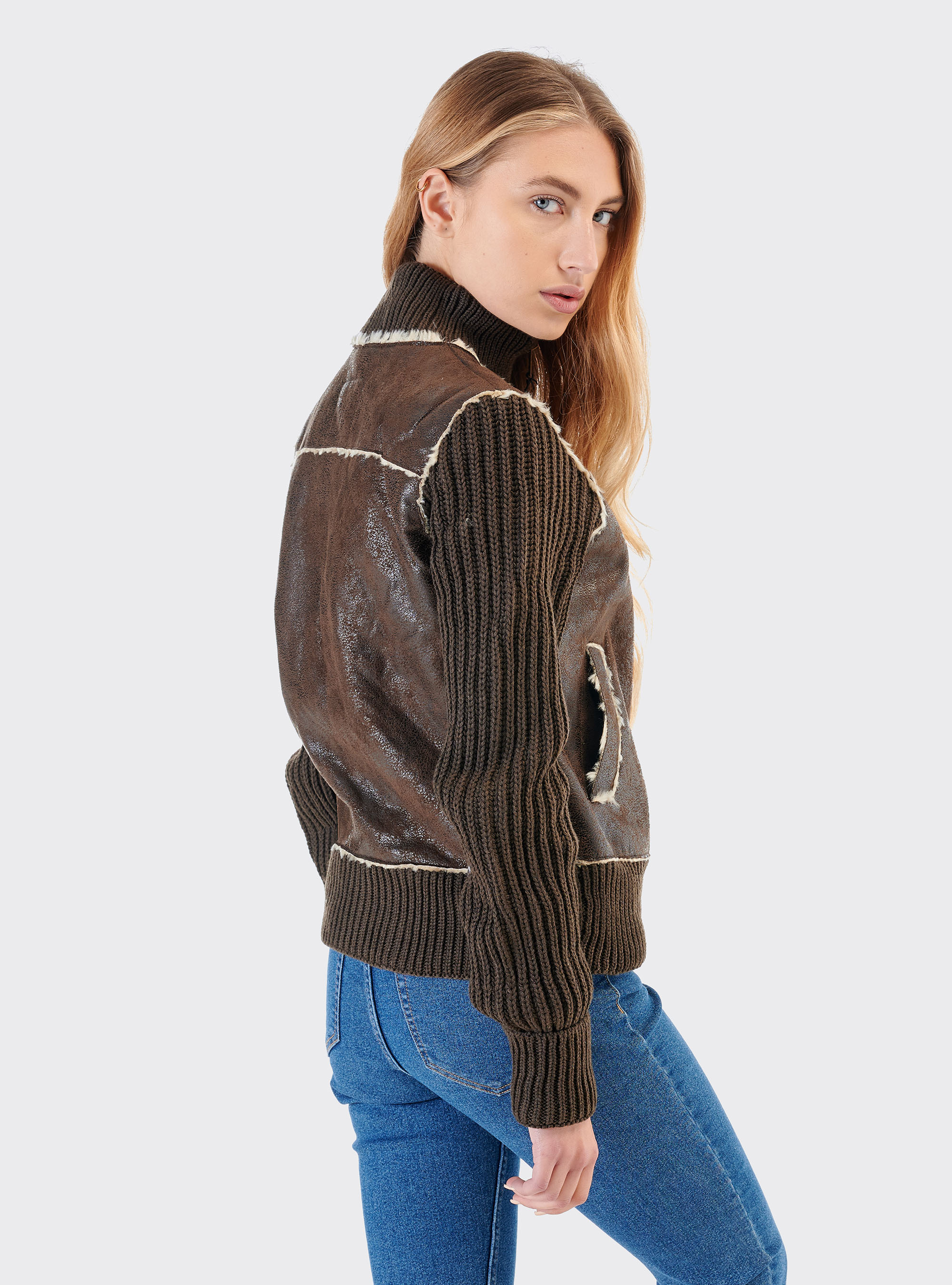 Montoncino donna maniche in maglia, C549 CAMEL