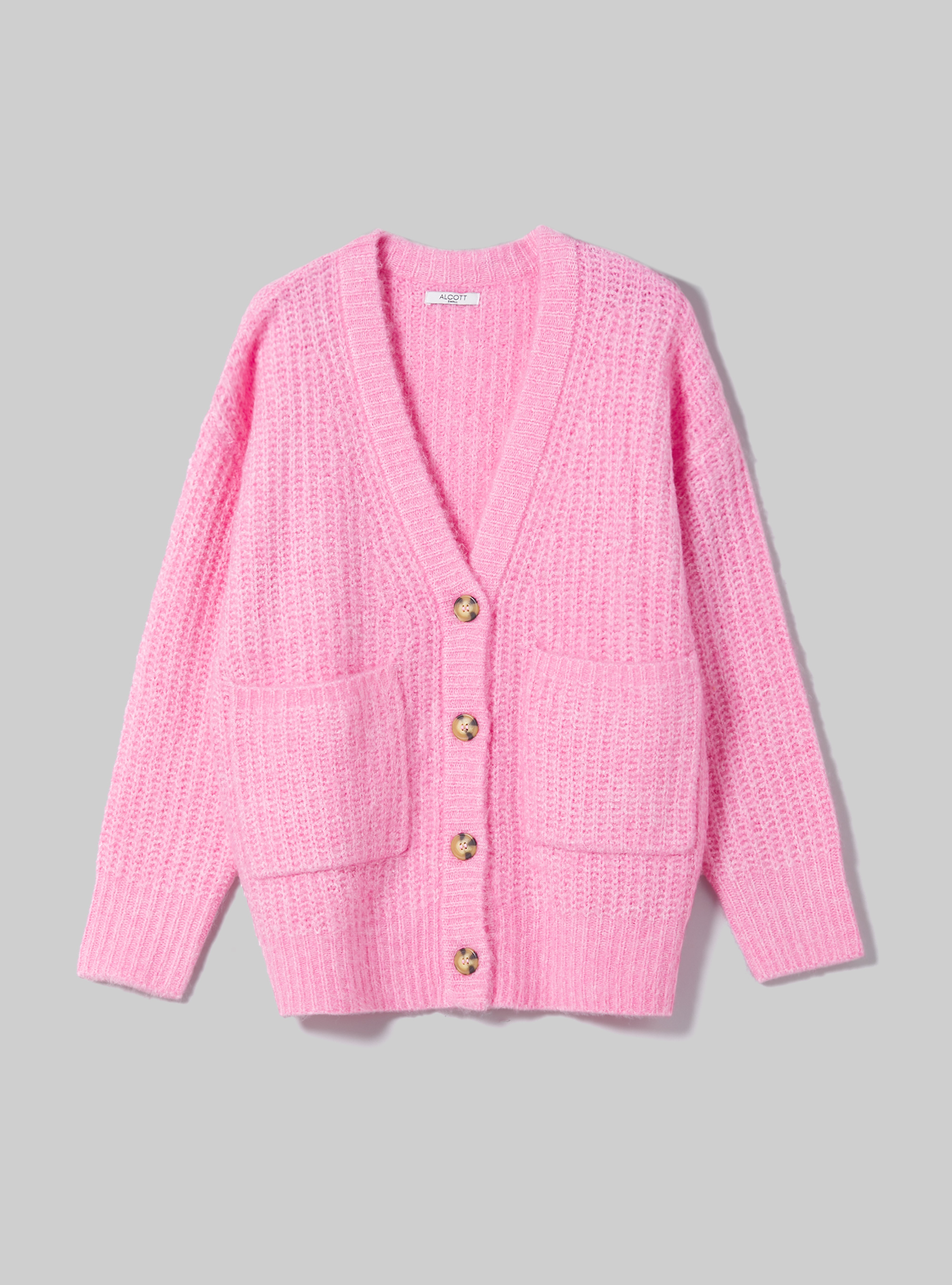 Ribbed cardigan pullover, MPK2 PINK MEL MEDIUM