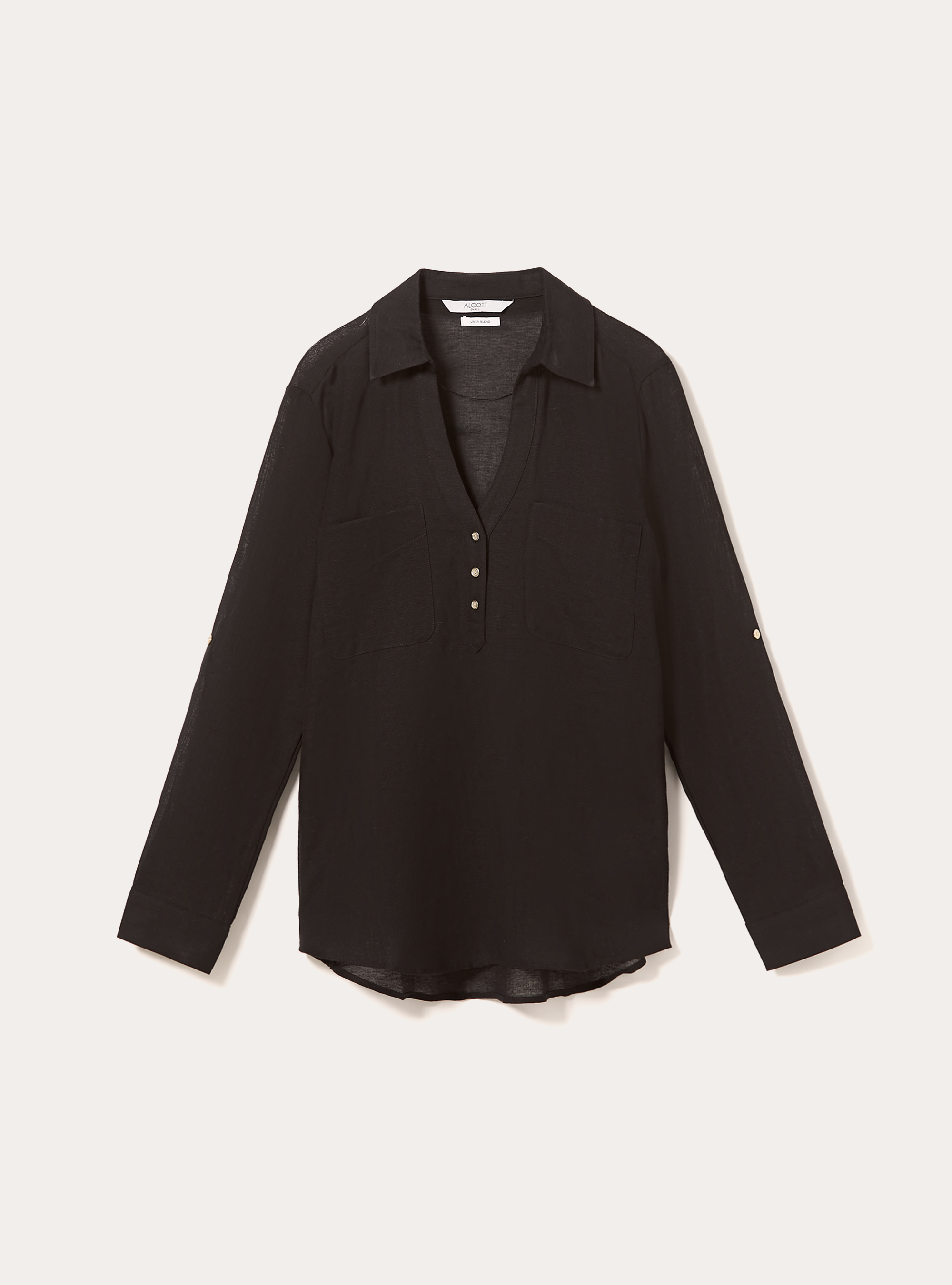 Linen blend blouse, BK1 BLACK