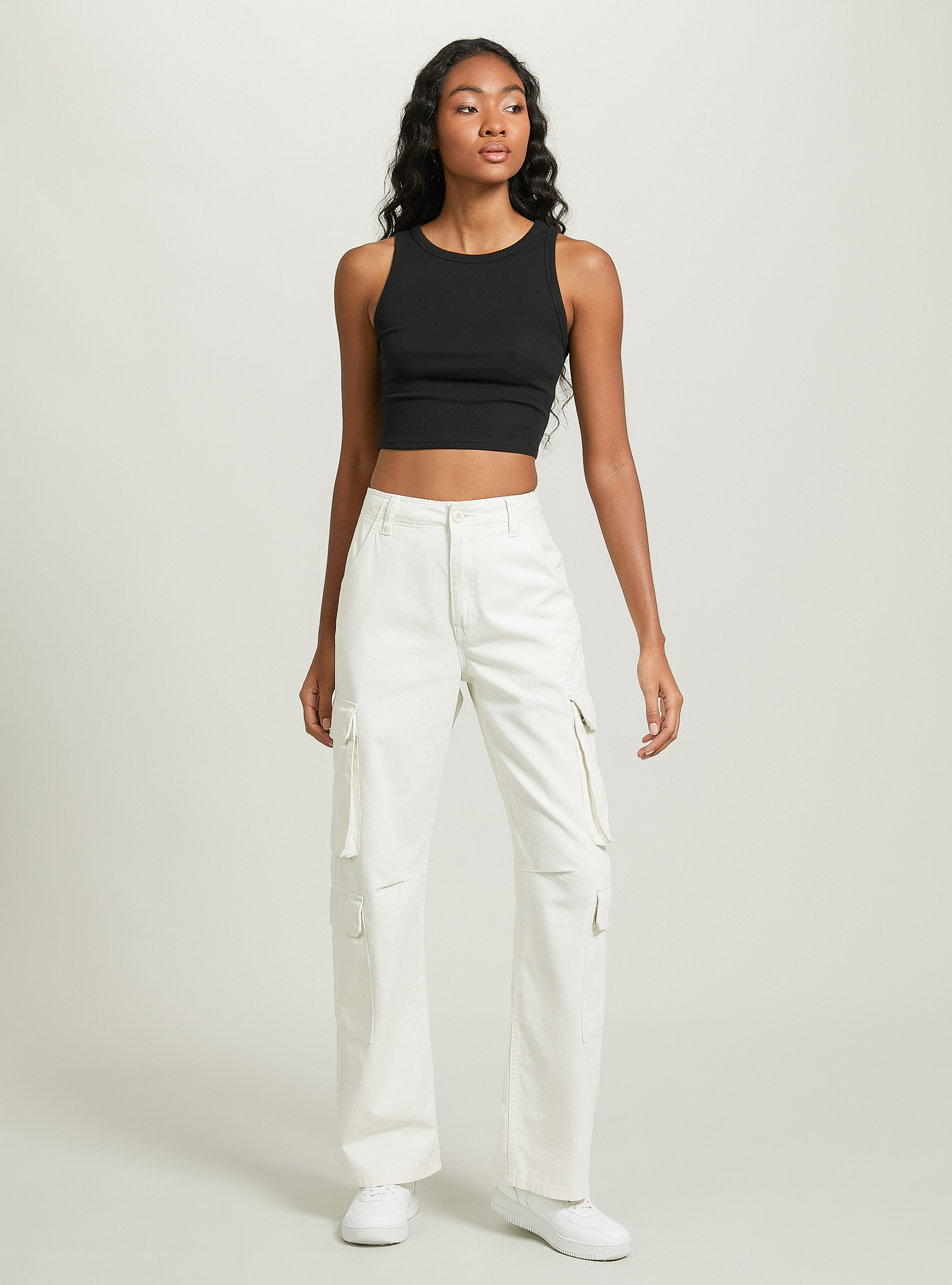 Débardeur court en coton, BK1 BLACK