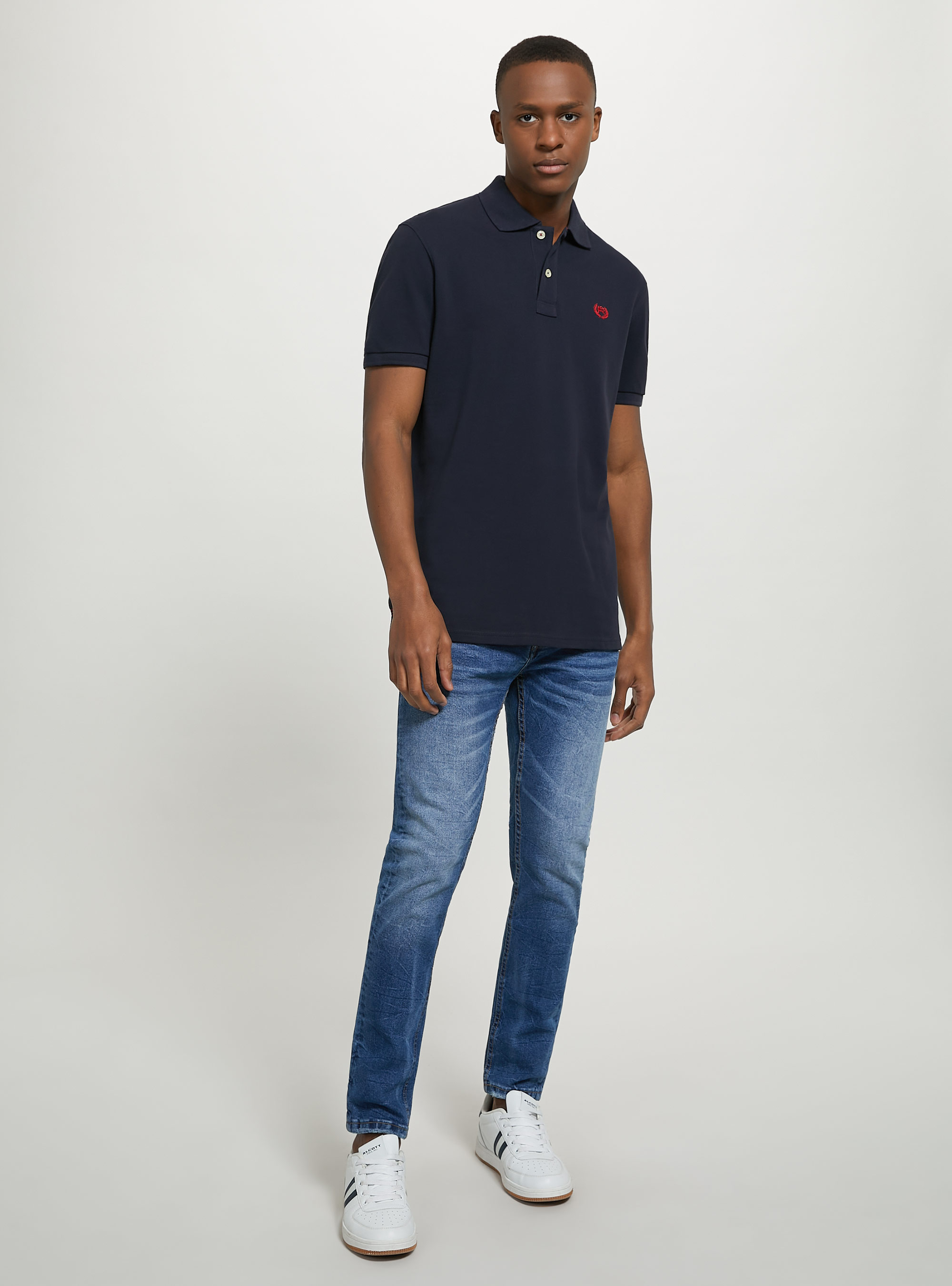 Cotton piqué polo shirt with embroidery, NA1 NAVY DARK
