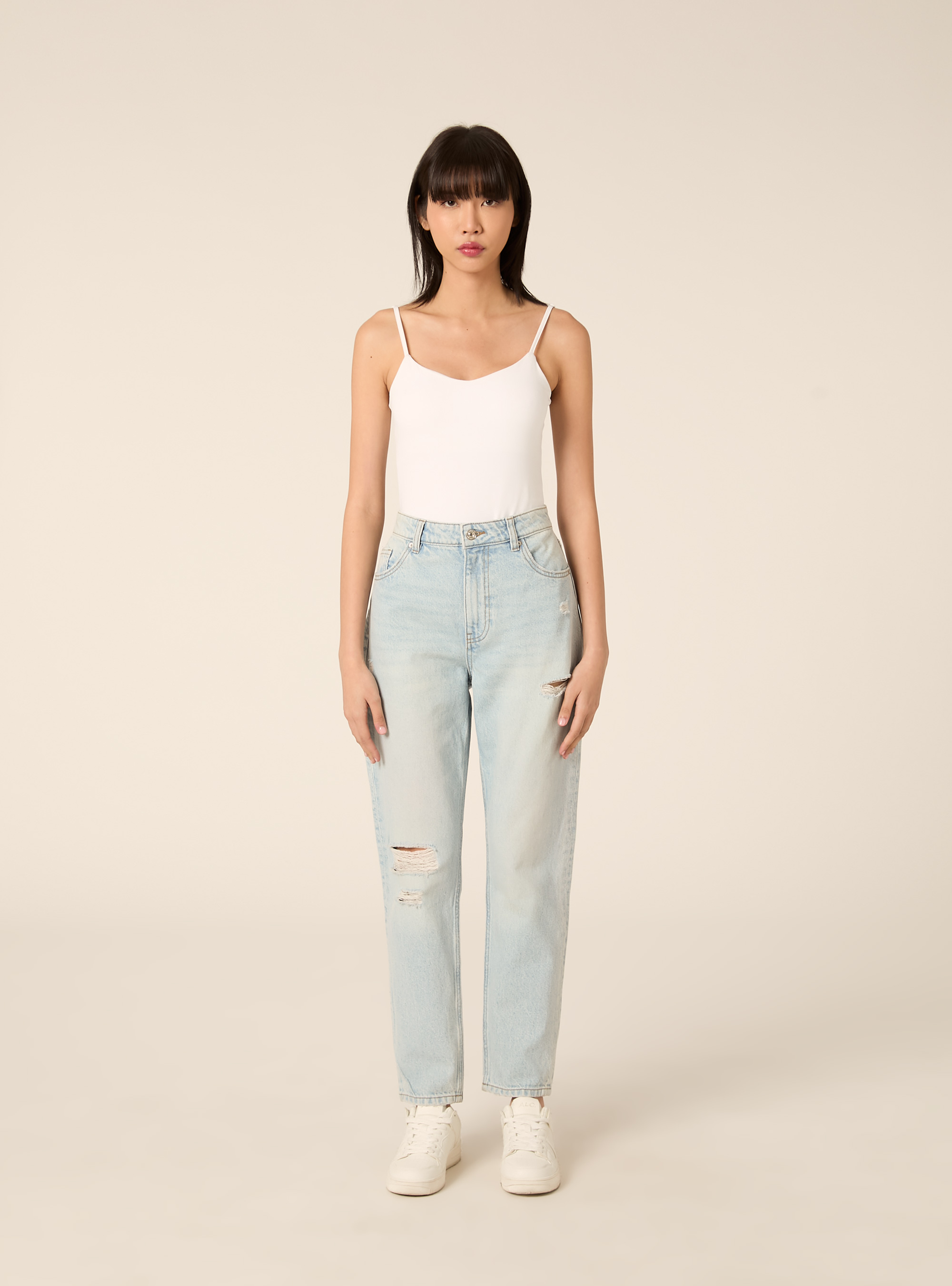Mom fit jeans with rips, D007 LIGHT AZURE