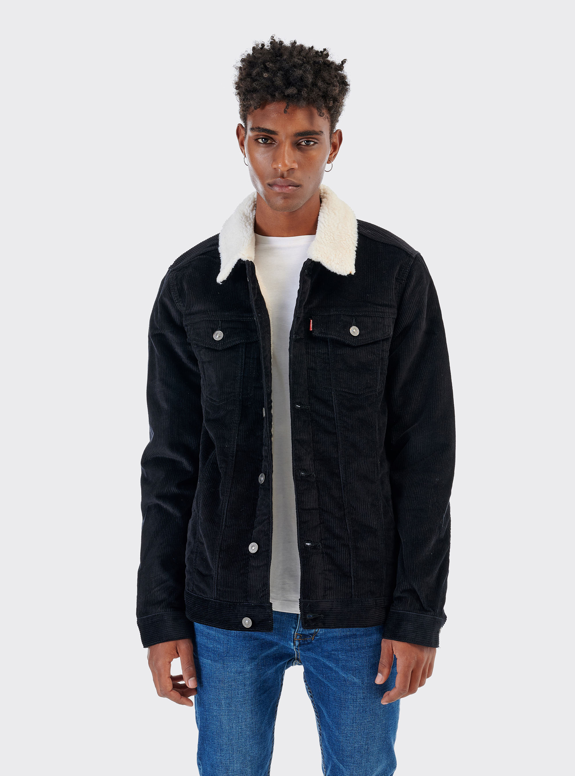 Giubbotto in vellutto con pelliccia, NERO