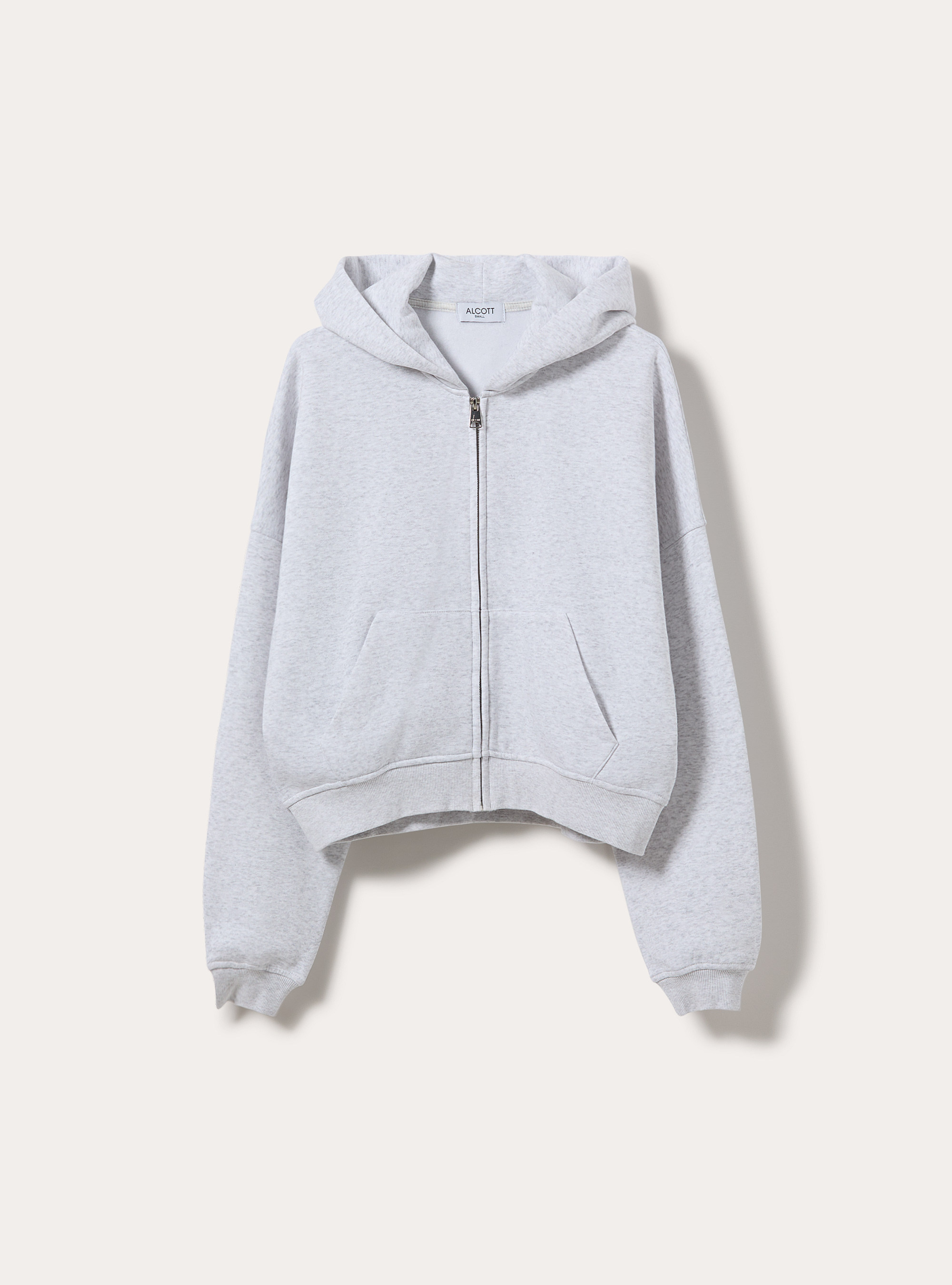 Cropped zip through hoodie with pockets, MGY3 GREY MEL LIGHT