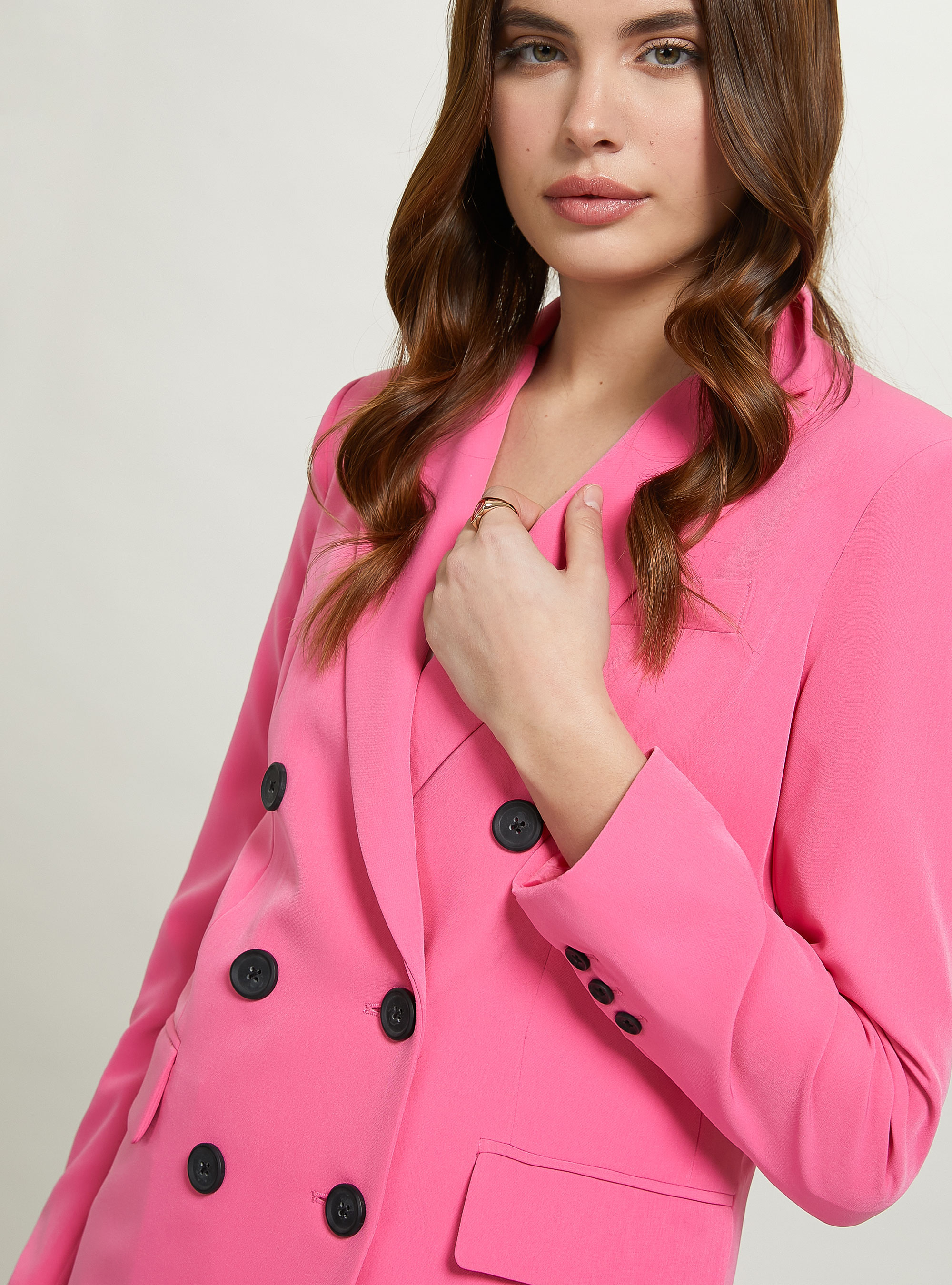 Plain-coloured double-breasted blazer, FX2 FUXIA MEDIUM